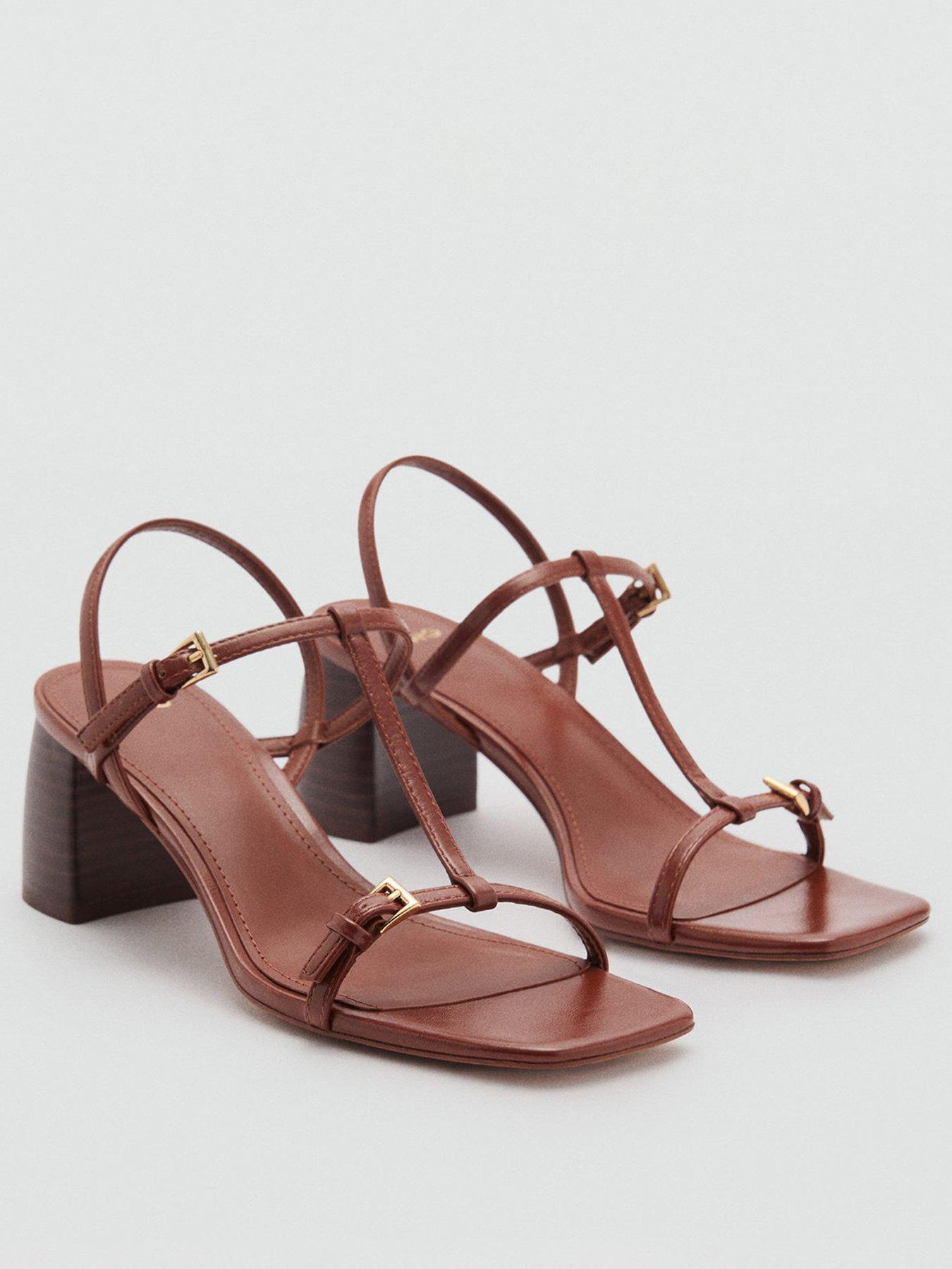  image of mango-high-heeled-sandals-with-buckle-straps-brown