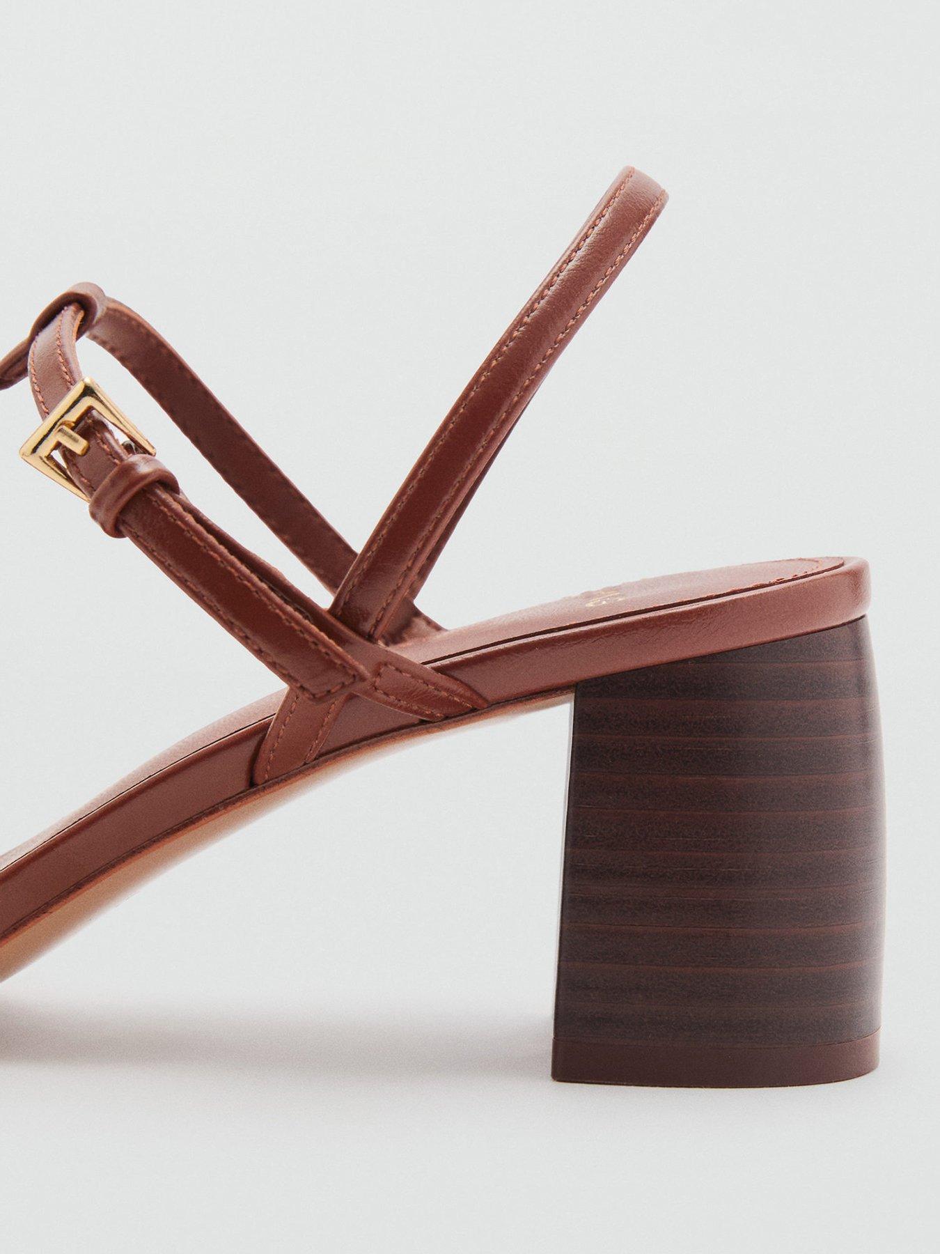  image of mango-high-heeled-sandals-with-buckle-straps-brown