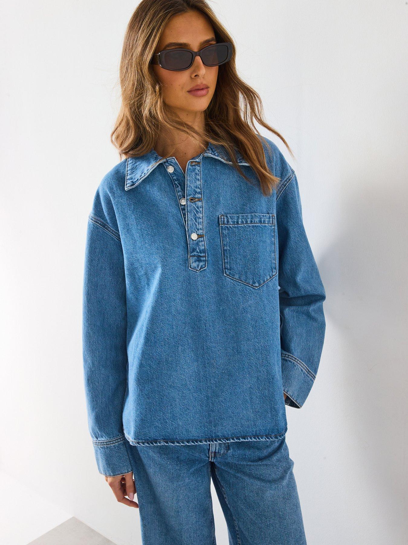 undefined Denim Blouse With Pocket - Blue
