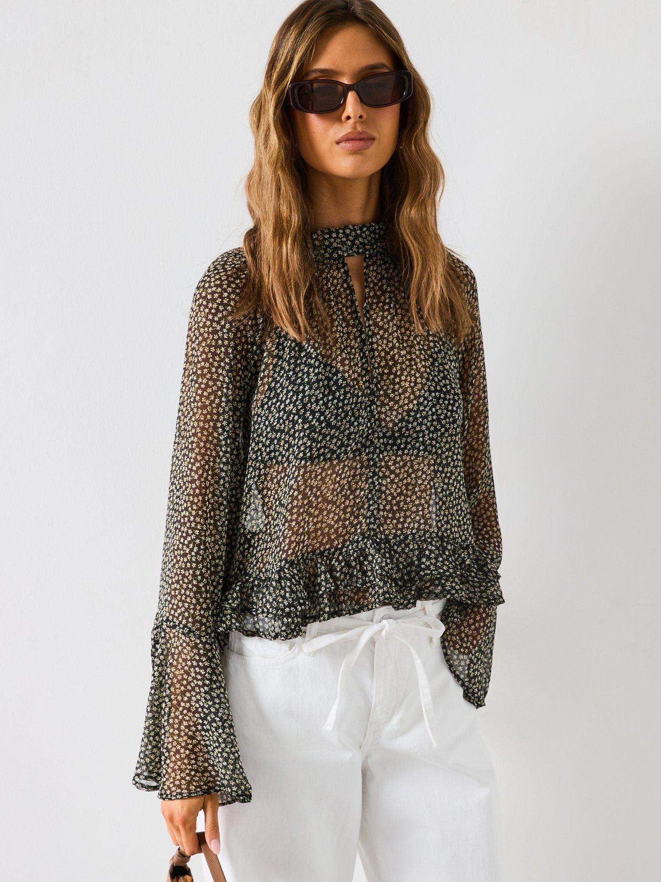 mango-floral-print-blouse-with-ruffles-black
