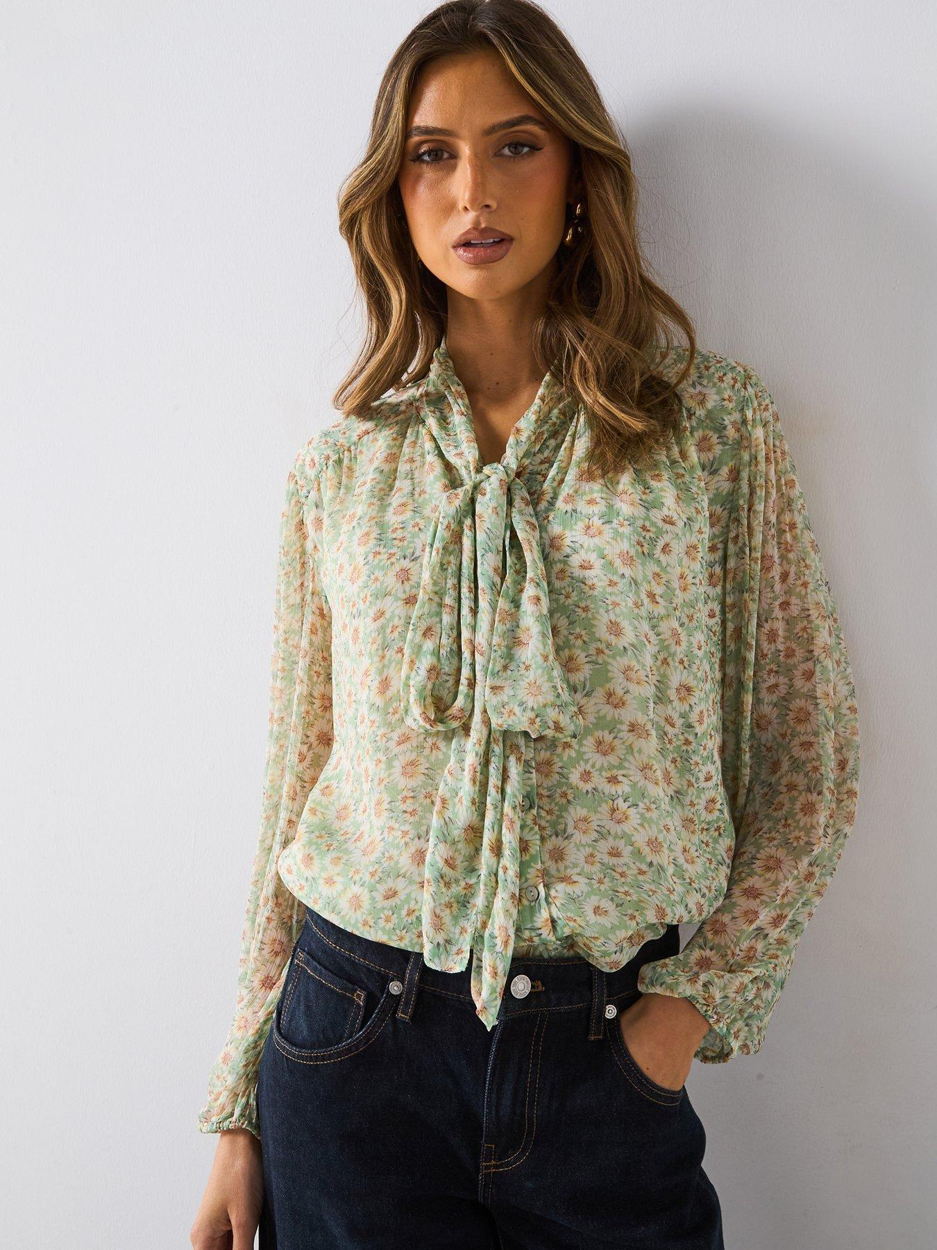 mango-floral-tie-blouse-green