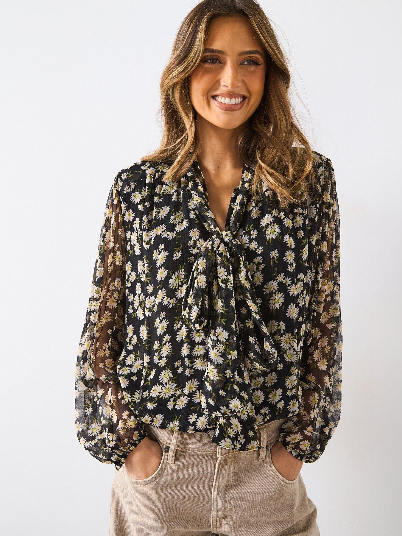 mango-floral-tie-blouse-black