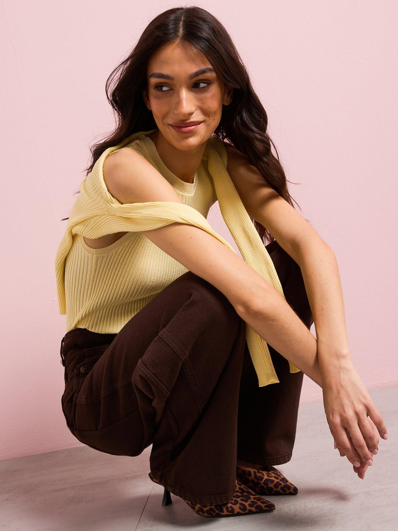 Ribbed Knit Trim Cardigan Jacket - Yellow main image 1