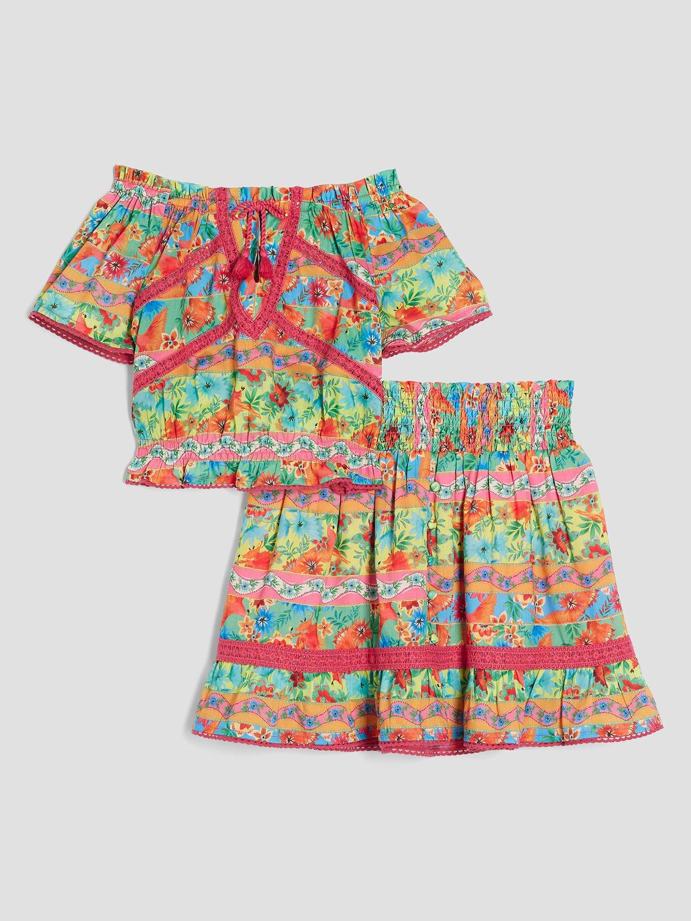 undefined Older Girls Tropical Stripe Skirt Set  - Pink