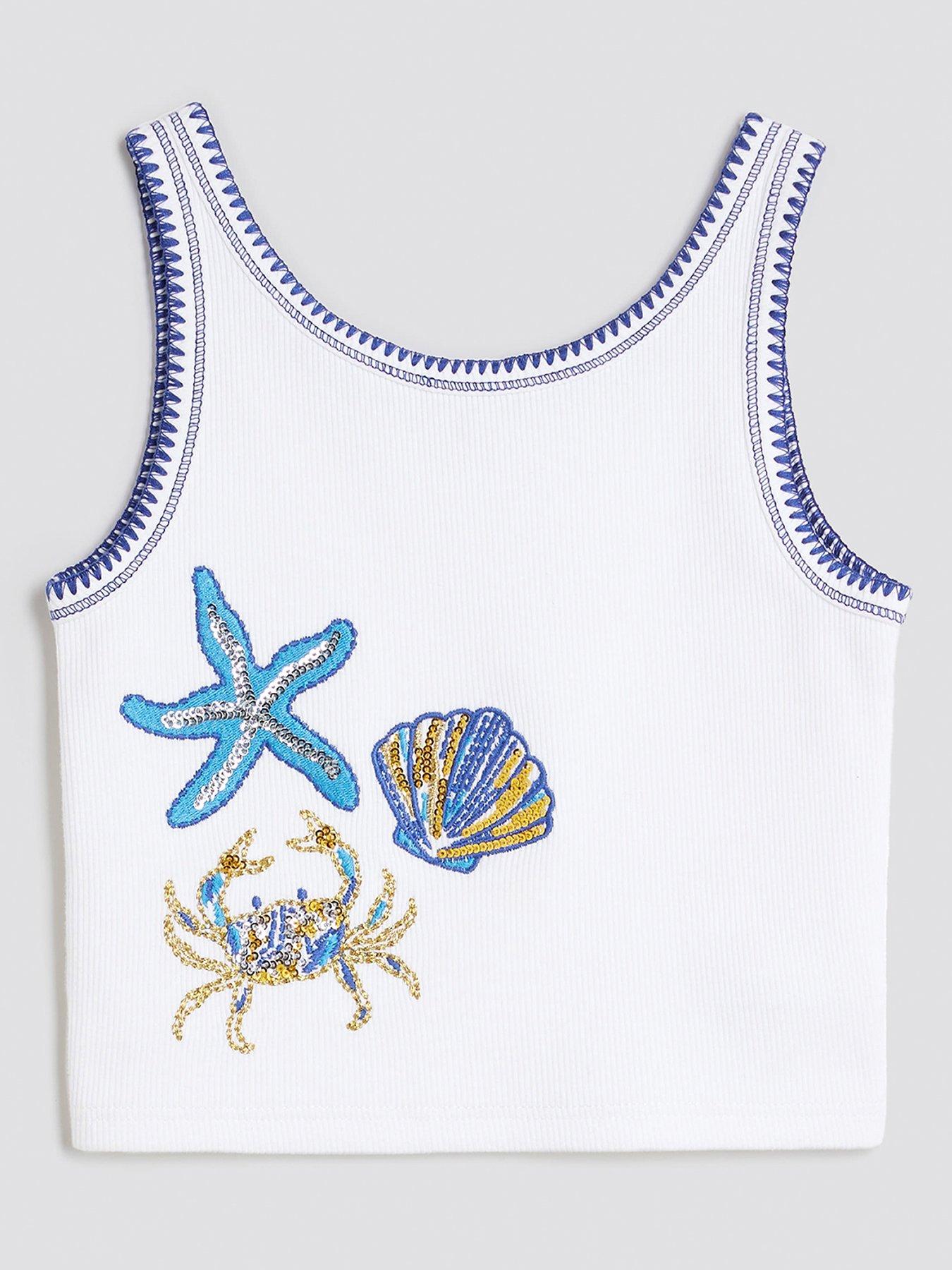 undefined Older Girls White Starfish Tank Top - White