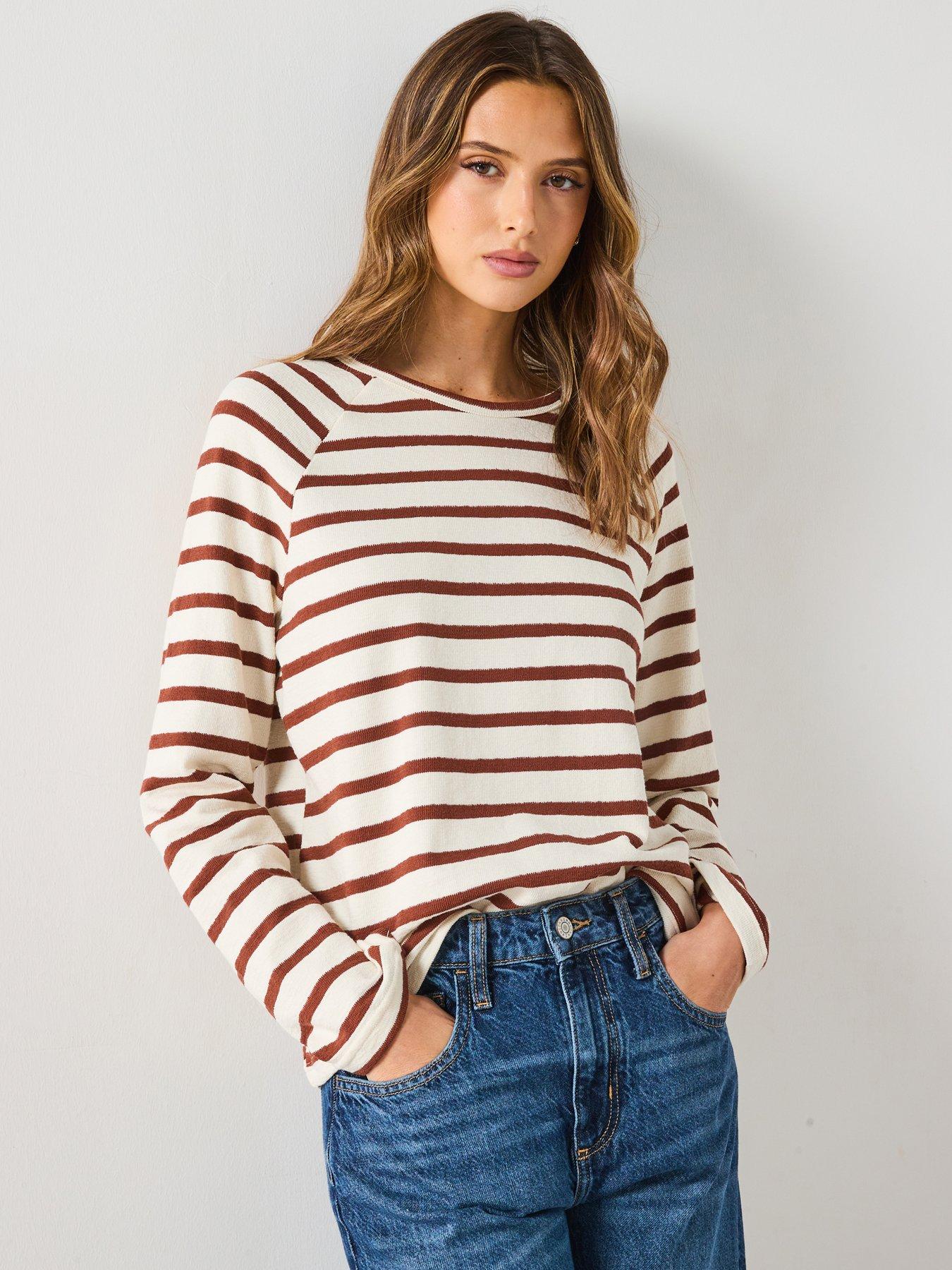 mango-striped-round-neck-sweatshirt-brown