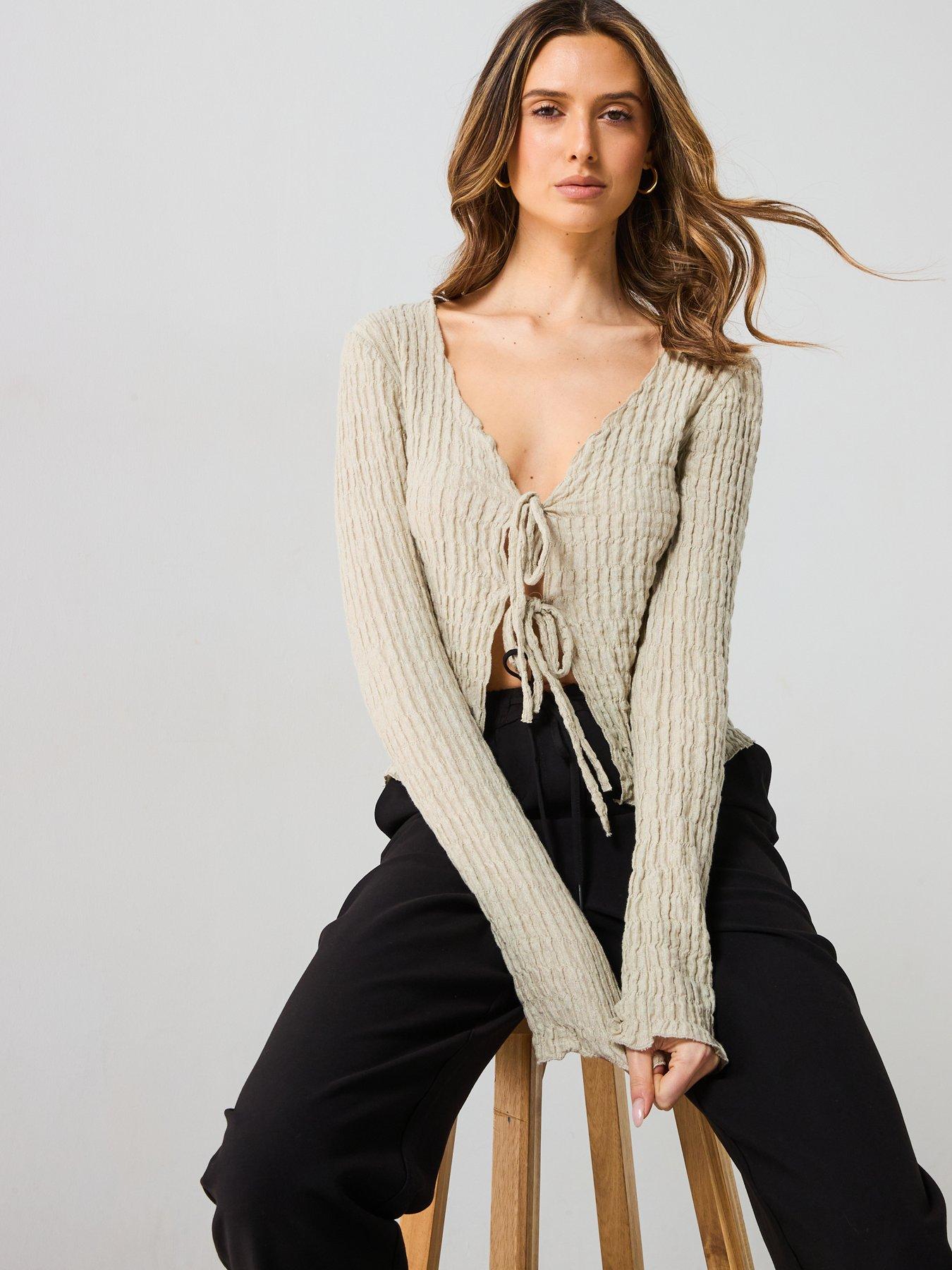  image of mango-cotton-textured-cardigan-with-bows