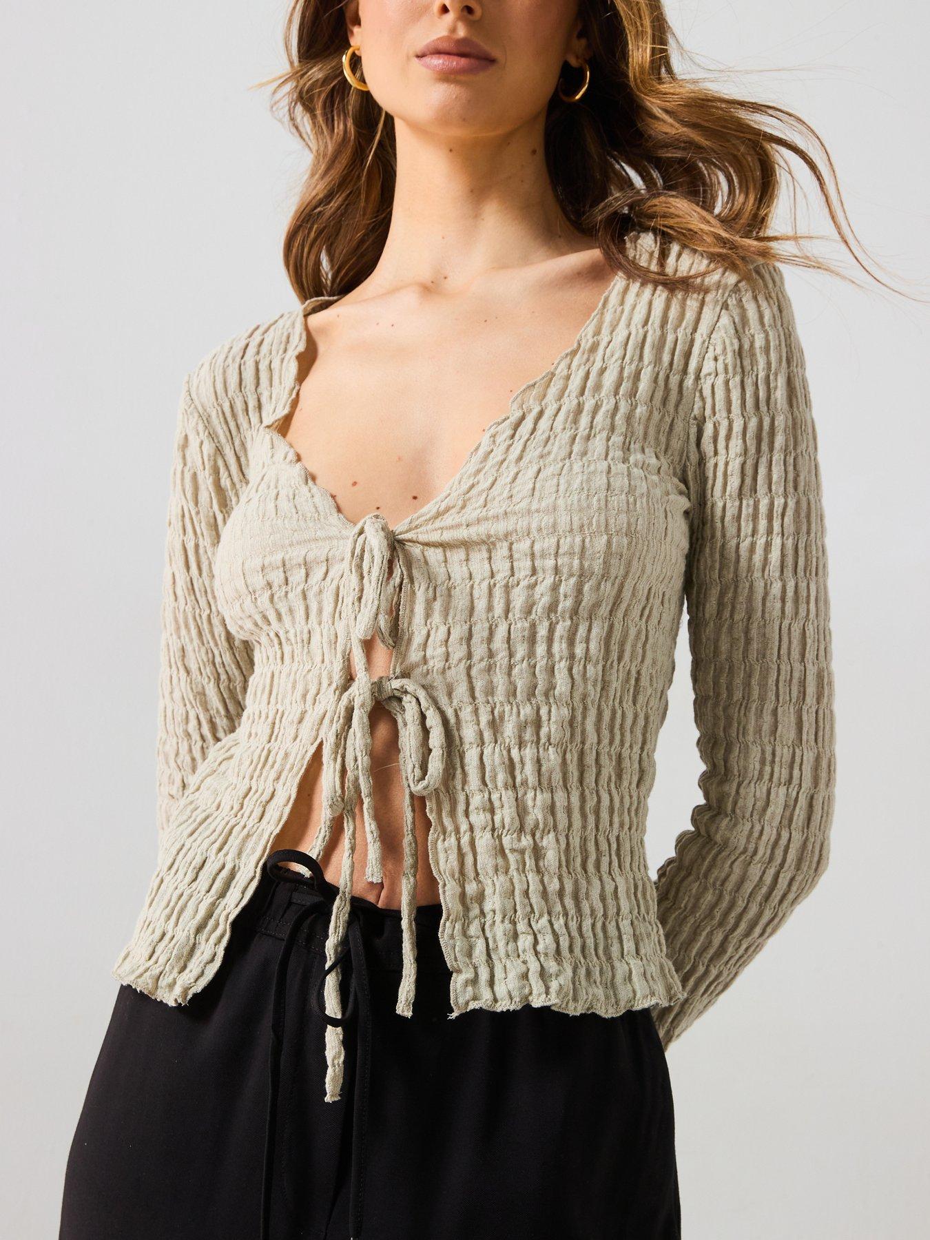  image of mango-cotton-textured-cardigan-with-bows