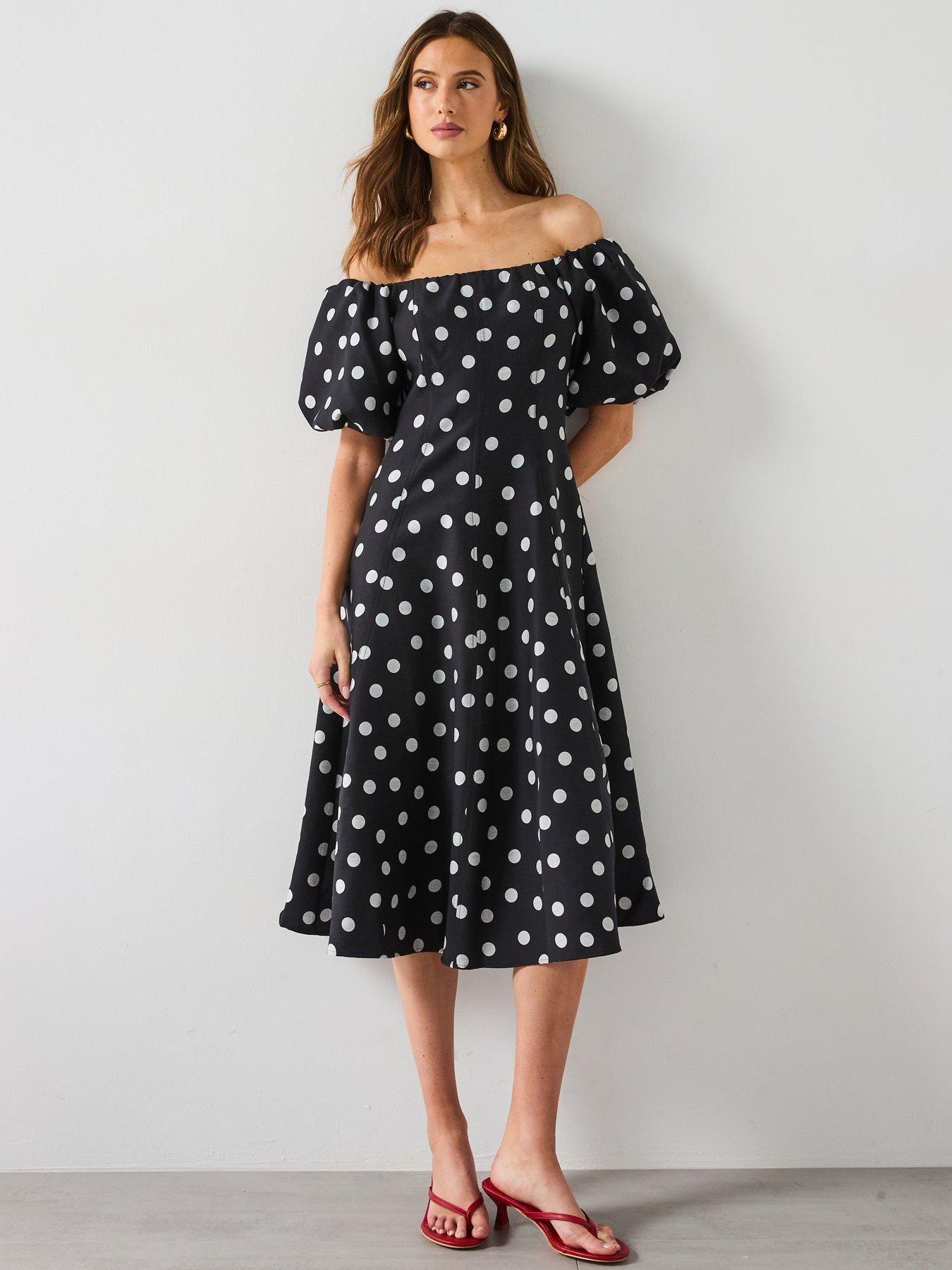 mango-strapless-polka-dot-dress-black