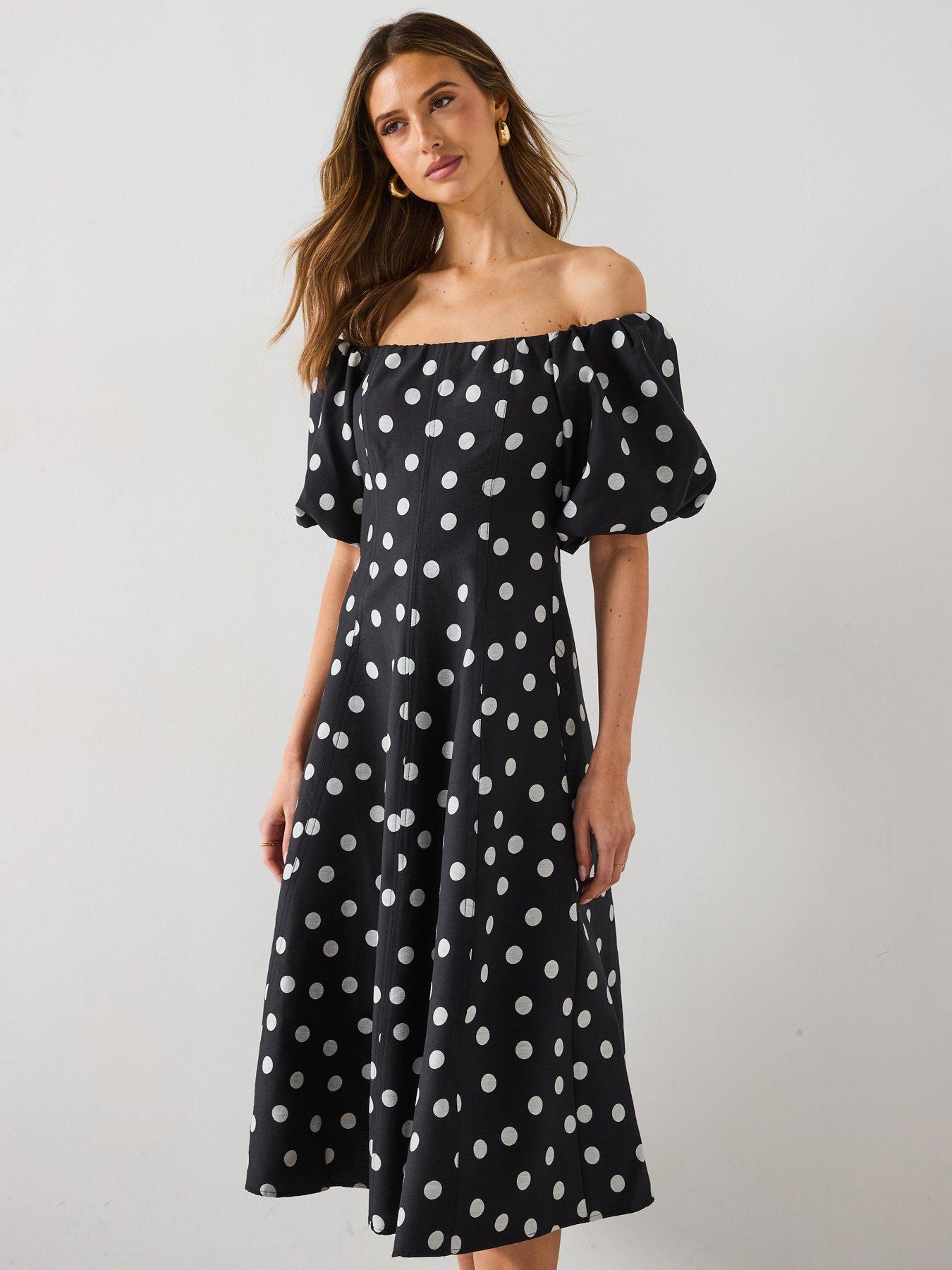 Mango Strapless Polka-Dot Dress - Black | Littlewoods