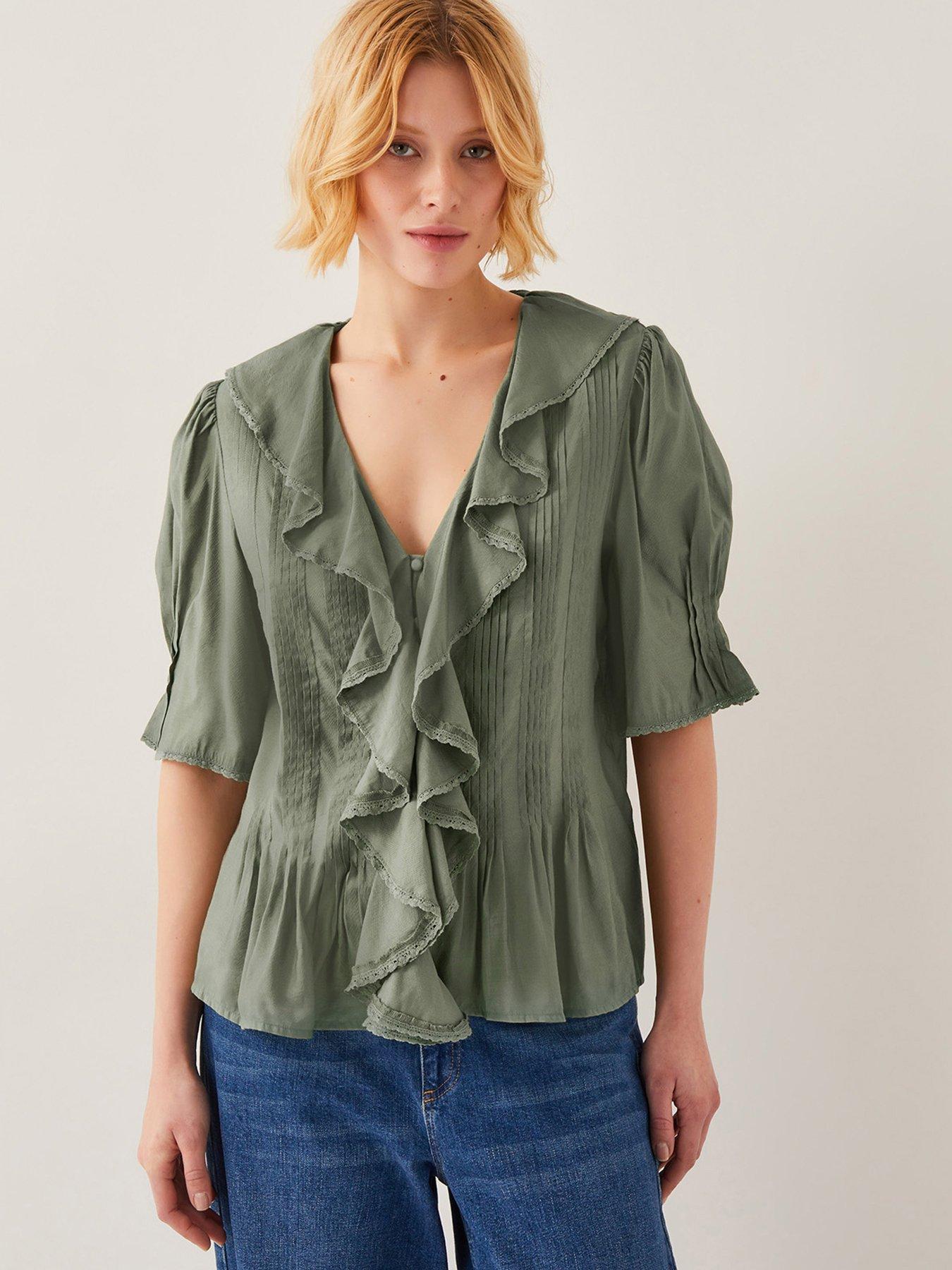 undefined Celeste Frill Top - Khaki