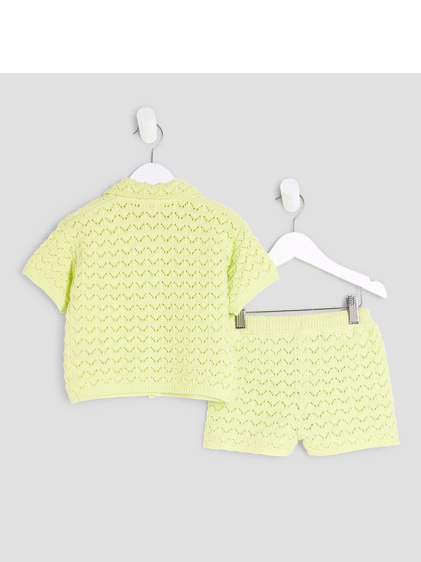  image of river-island-mini-girls-revere-palm-tree-shirt-set-lime-green