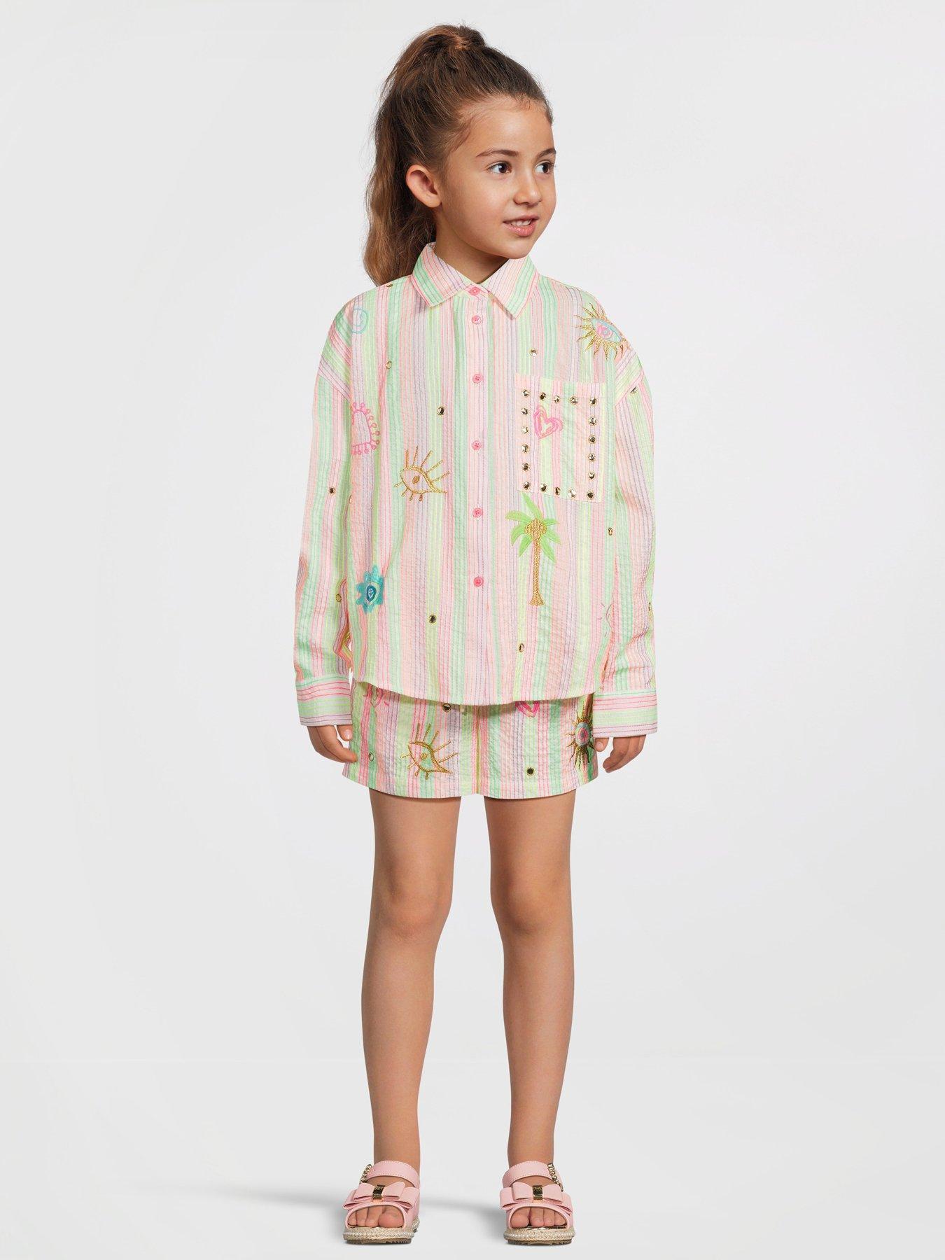 undefined Older Girls Striped Embroidery Shirt Set - Multi