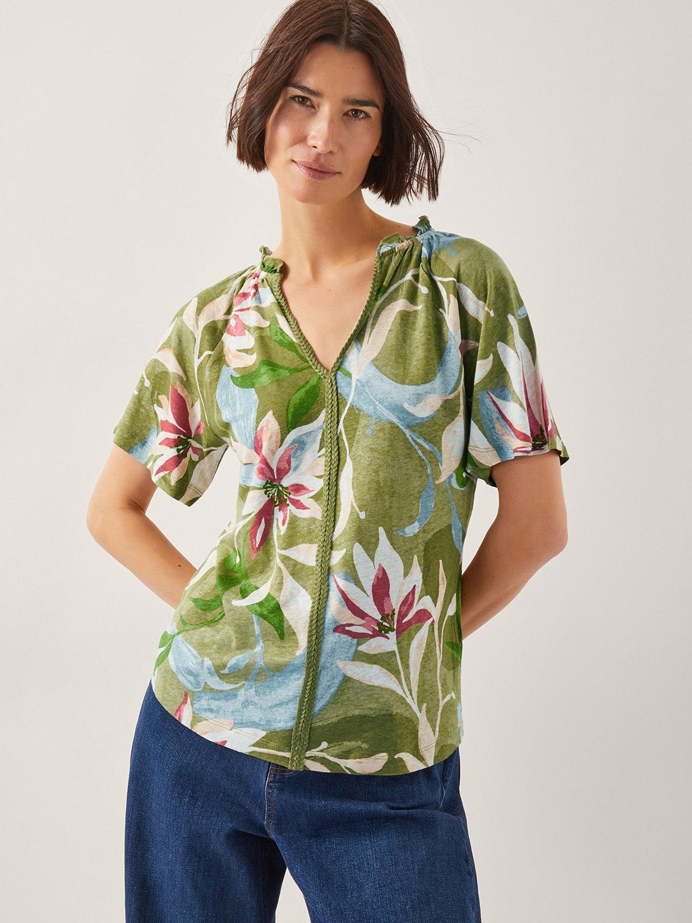 undefined Piper Linen Blend Top - Khaki
