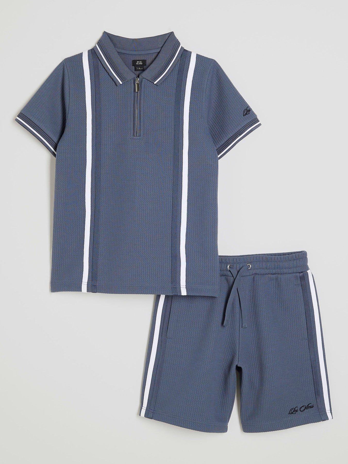 undefined Older Boys Textured Stripe Polo Set  - Blue