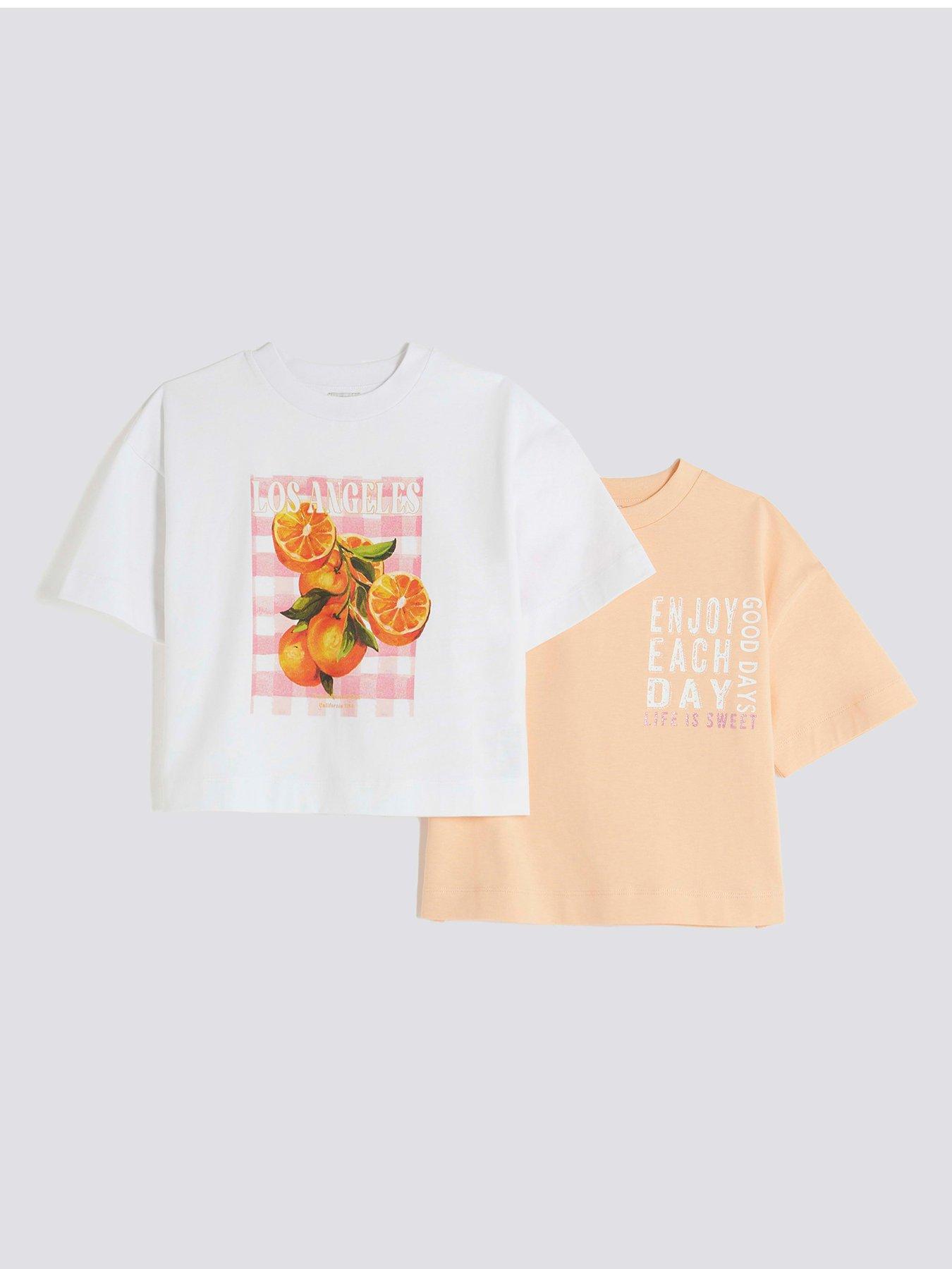  image of river-island-girls-pack-of-2-graphic-t-shirts-coral-oranges