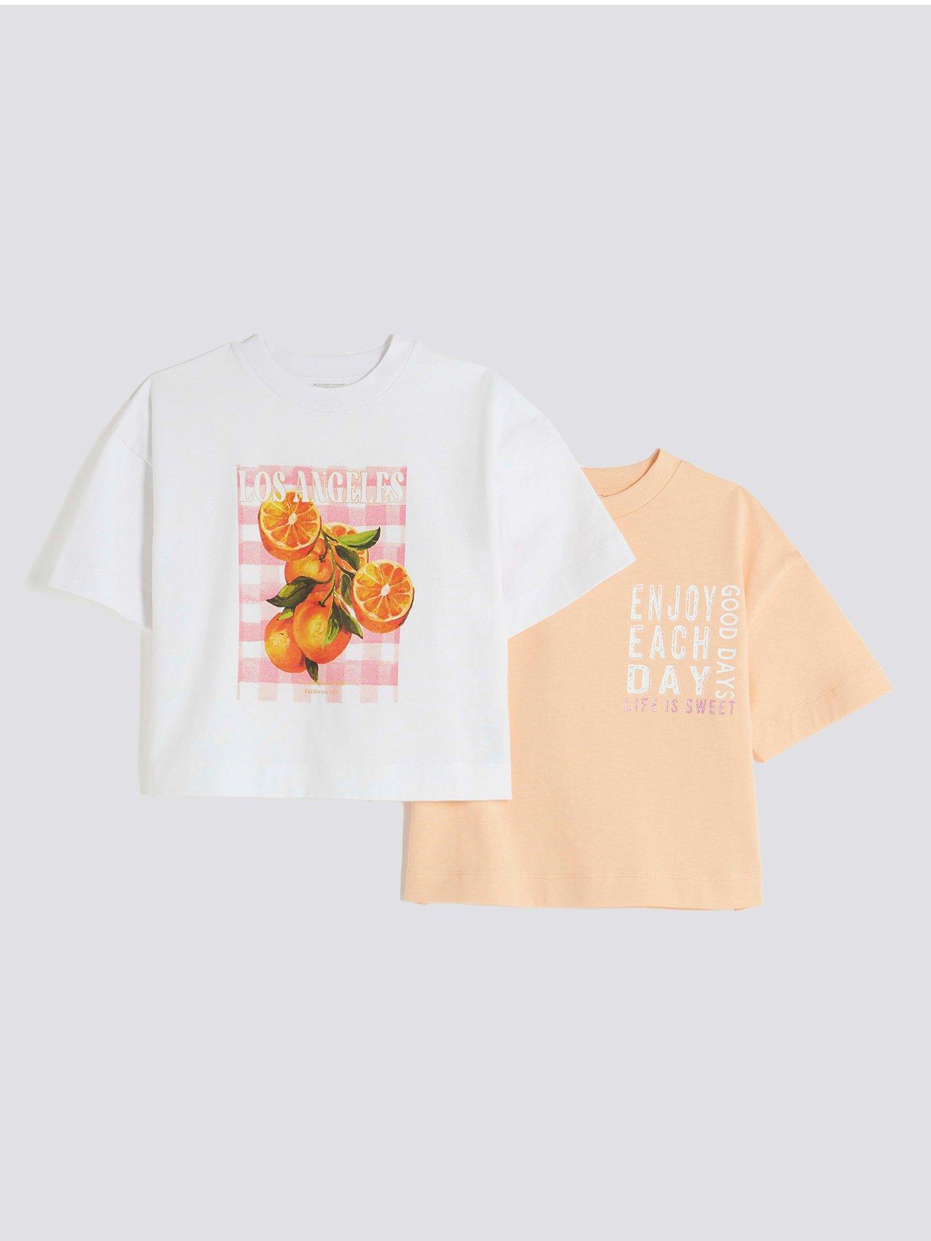  image of river-island-girls-pack-of-2-graphic-t-shirts-coral-oranges