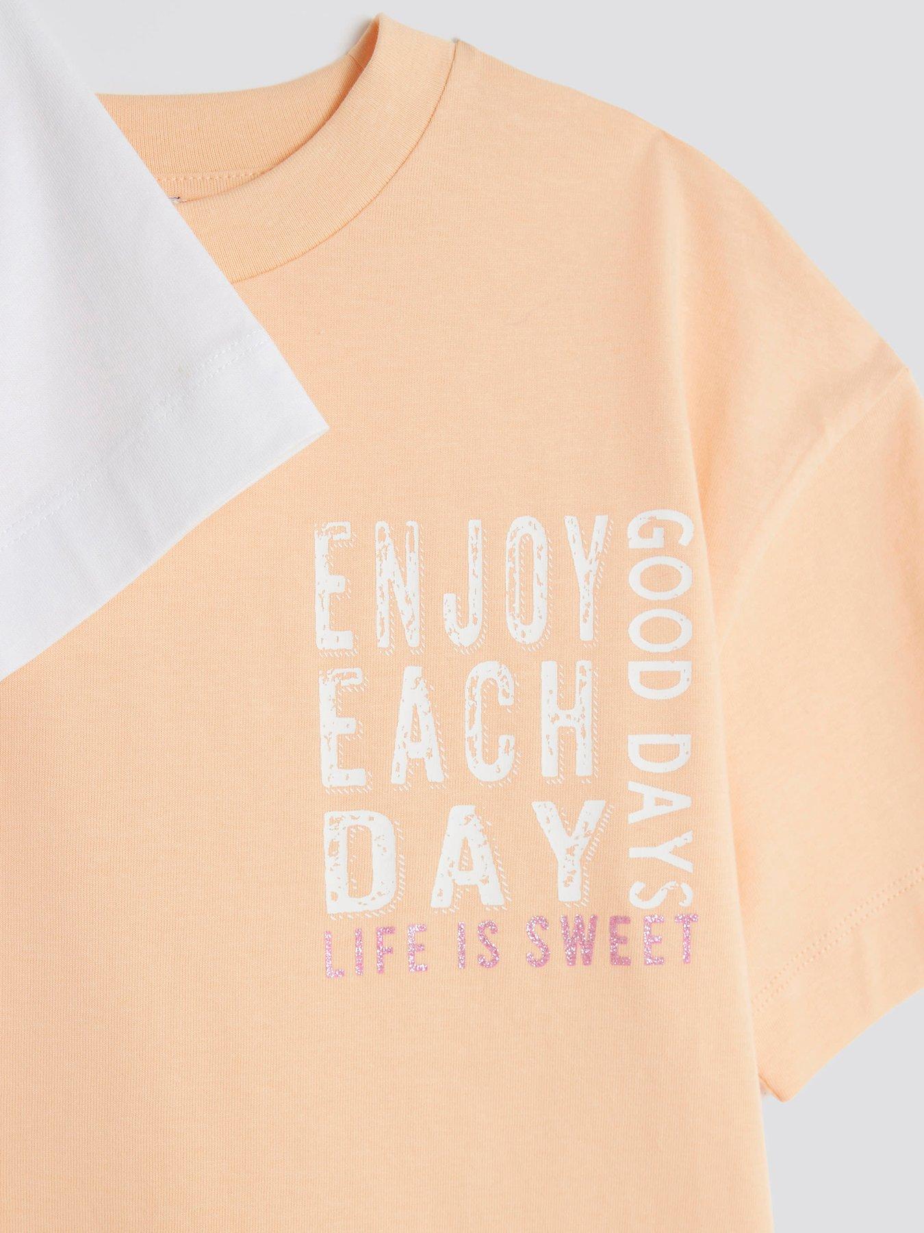  image of river-island-girls-pack-of-2-graphic-t-shirts-coral-oranges
