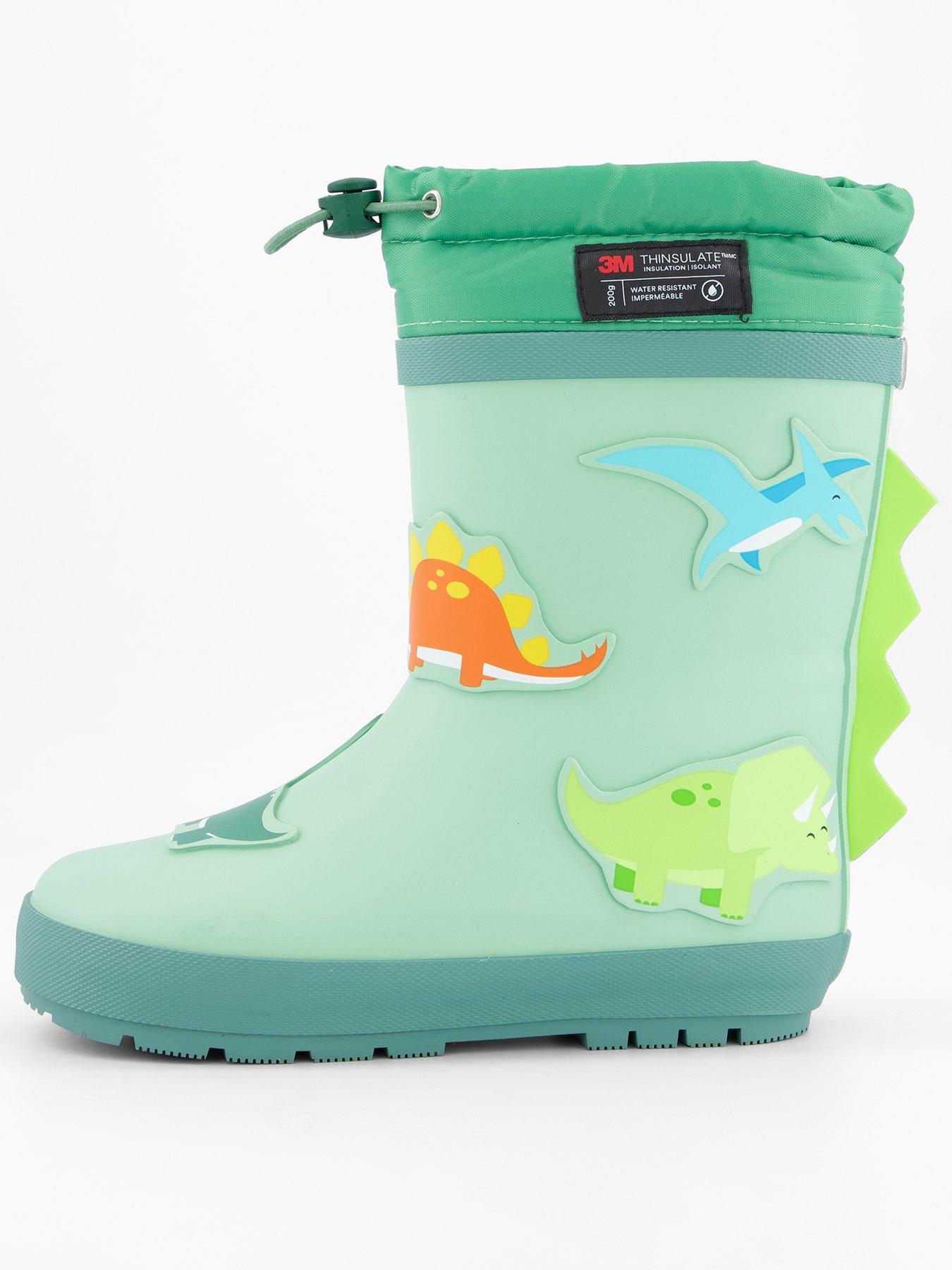  image of the-very-collection-toezone-dinosaur-thinsulate-rubber-wellie-green