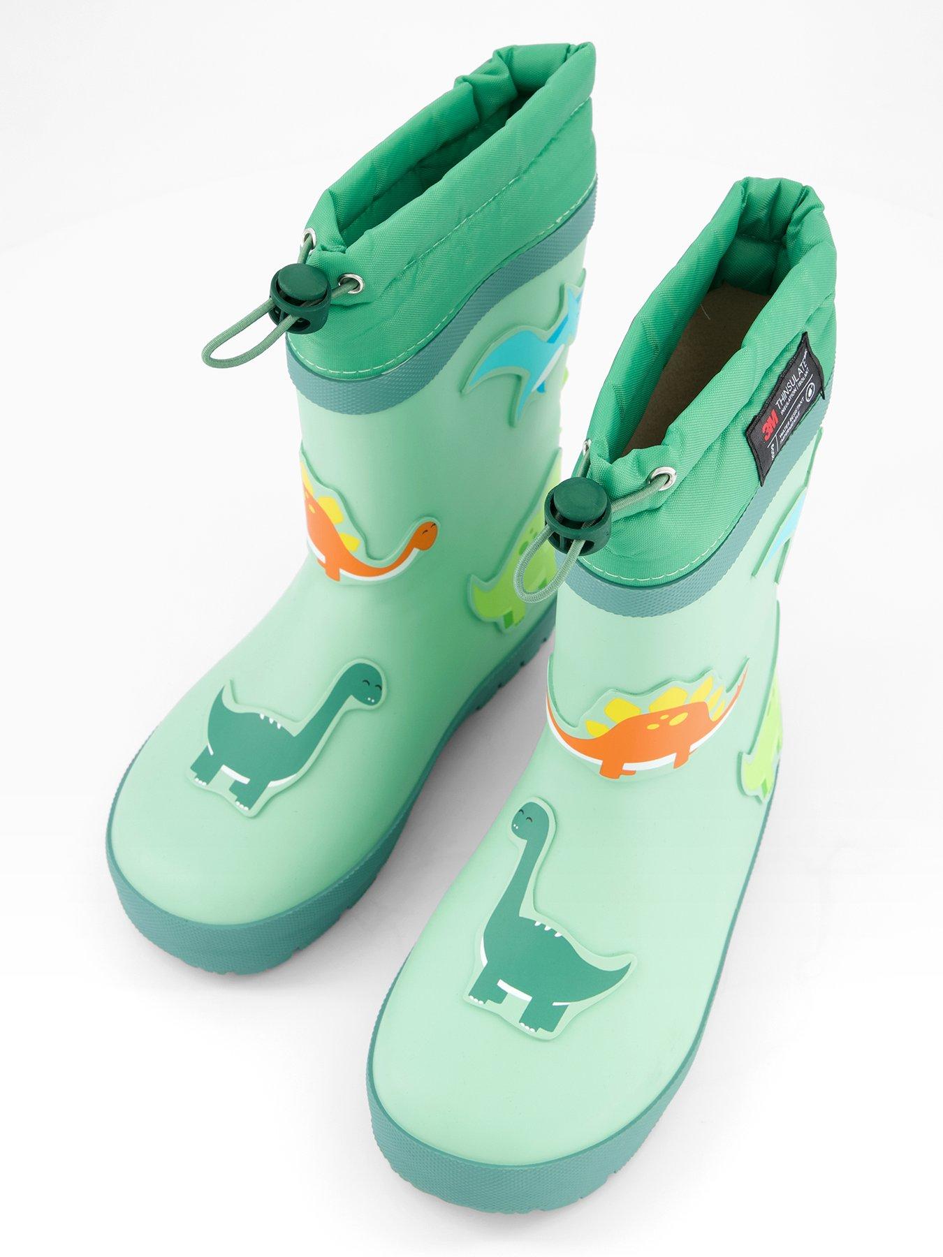  image of the-very-collection-toezone-dinosaur-thinsulate-rubber-wellie-green