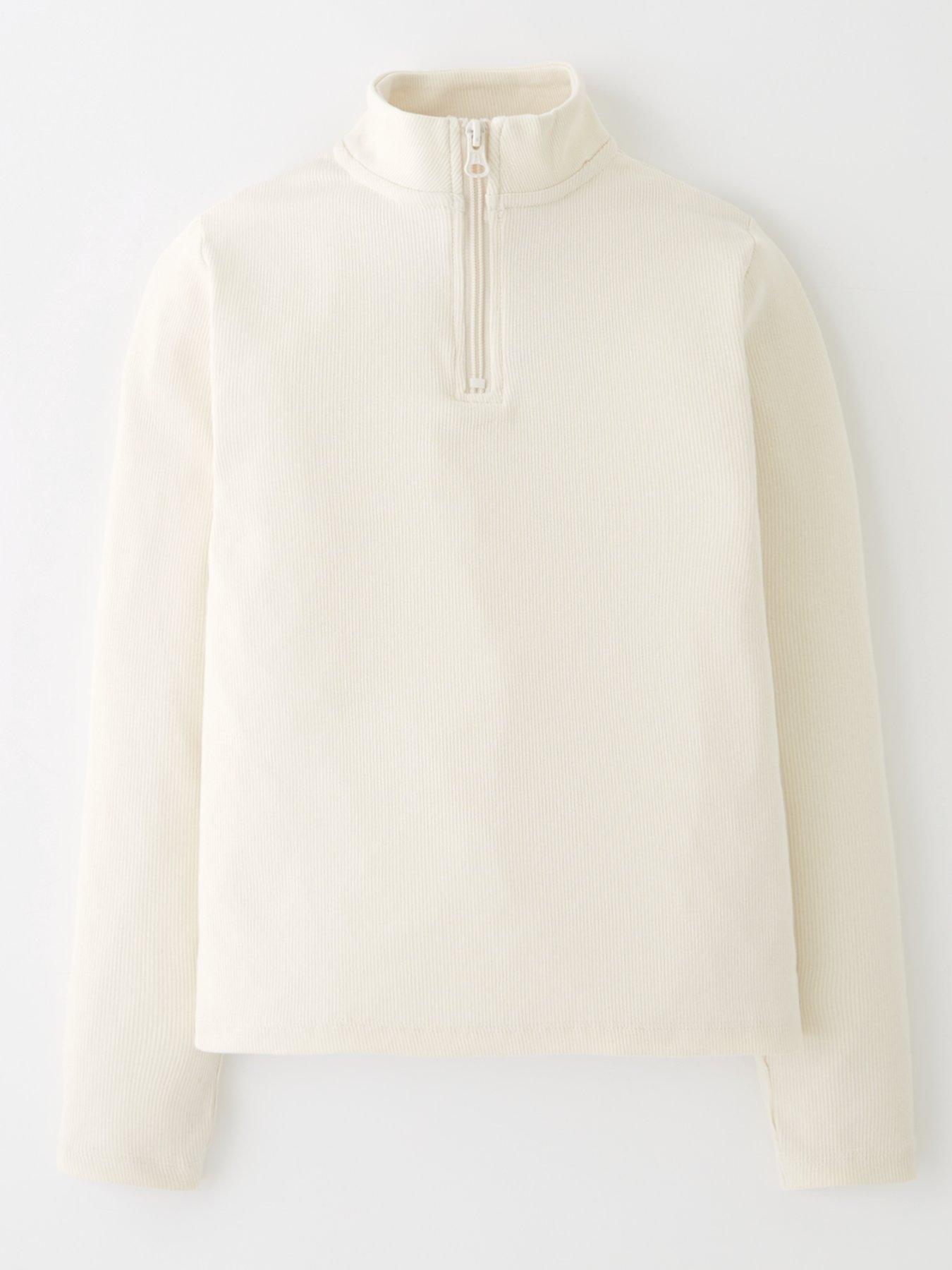 V by Very Girls Rib Half Zip Up Top - Cream