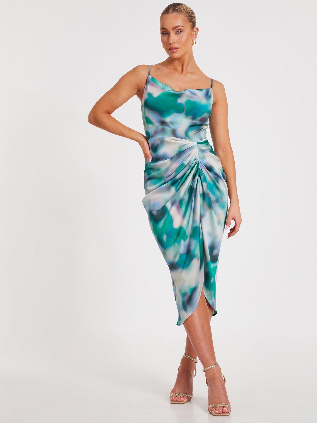 quiz-green-satin-marble-print-midaxi-dress