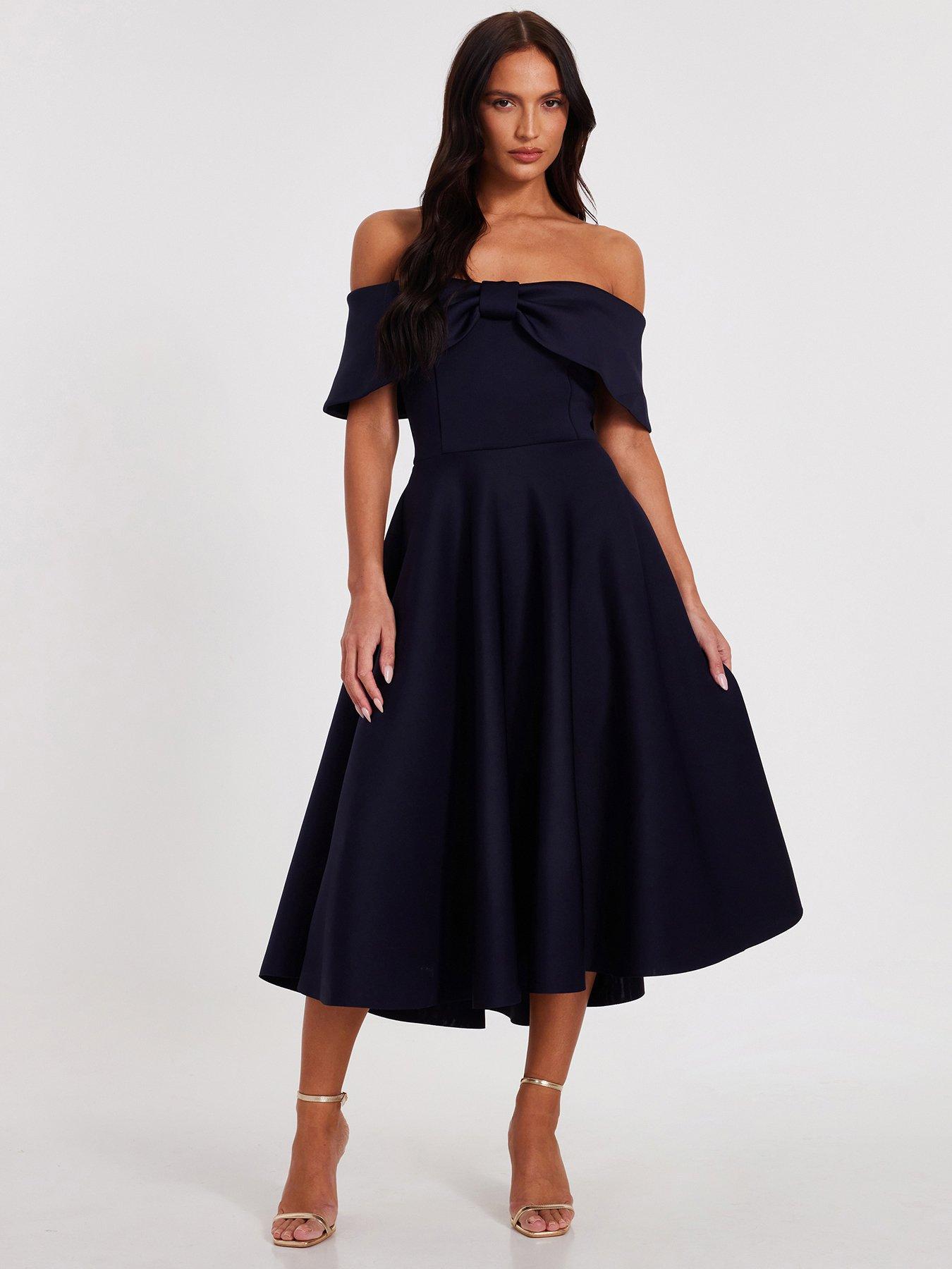 quiz-navy-bardot-bow-skater-dress