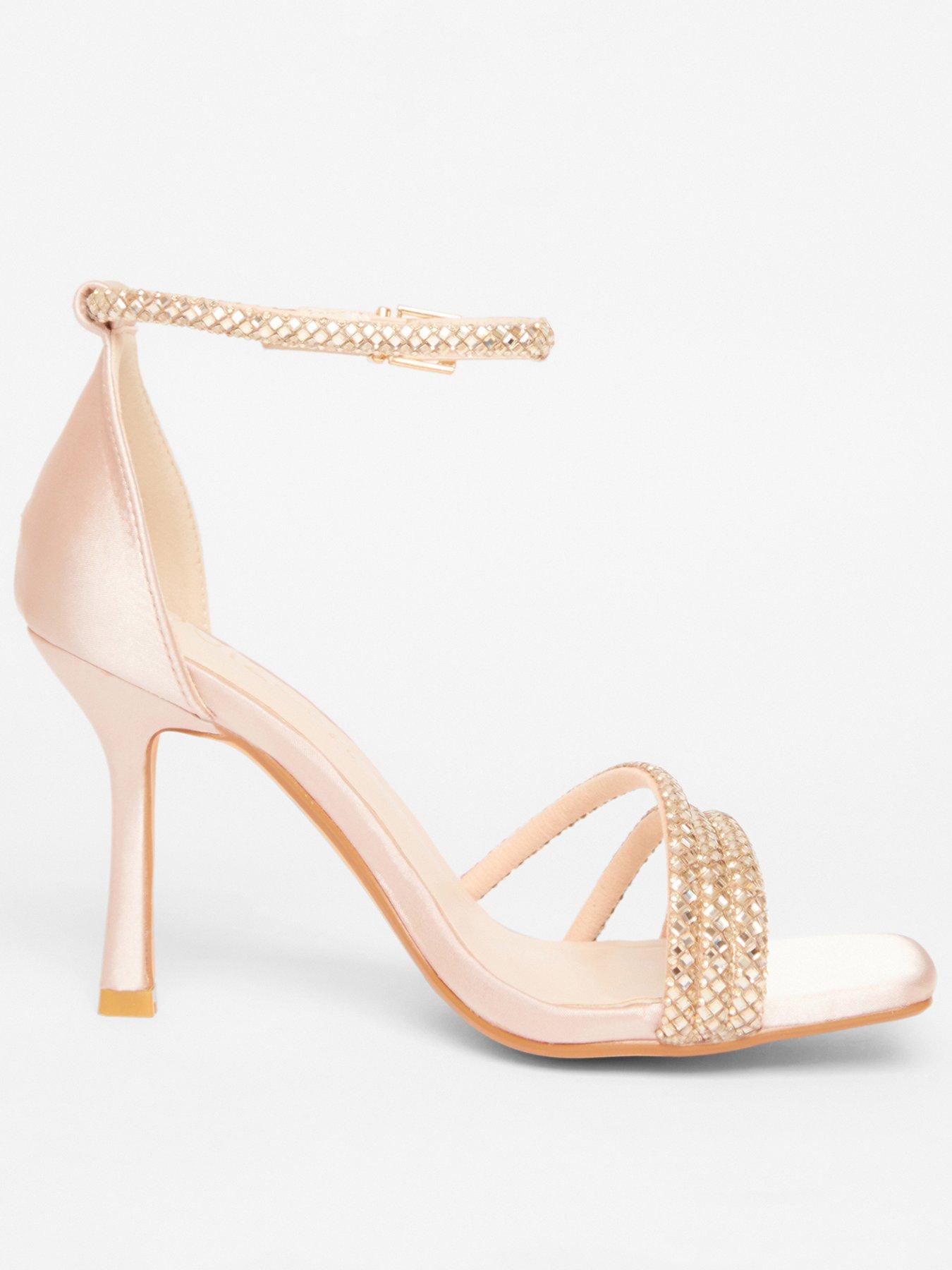  image of quiz-wide-fit-champagne-diamante-strap-heels