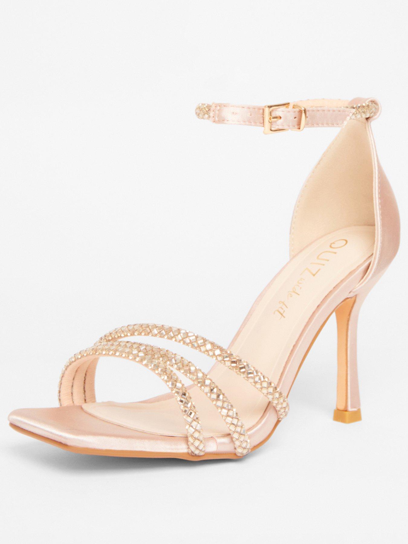  image of quiz-wide-fit-champagne-diamante-strap-heels