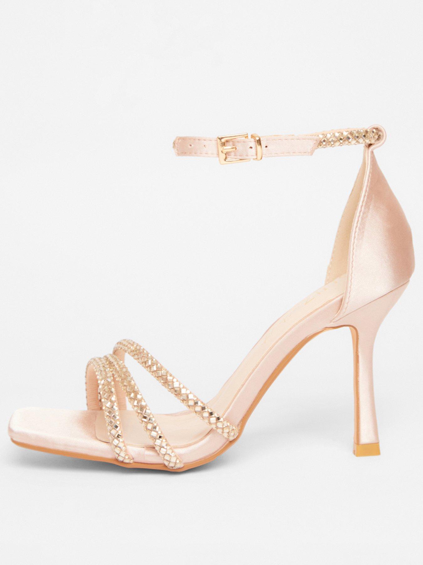  image of quiz-wide-fit-champagne-diamante-strap-heels