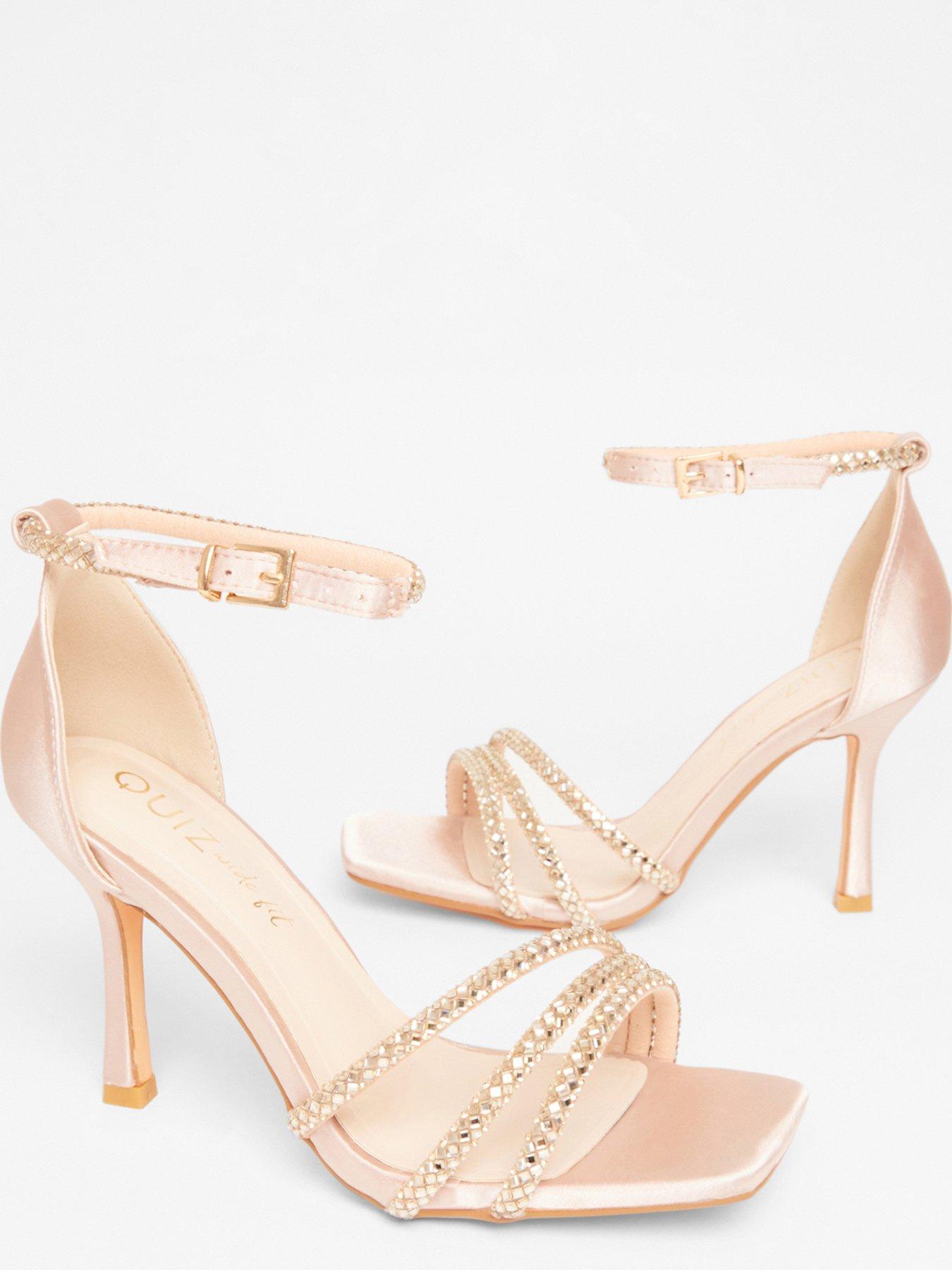  image of quiz-wide-fit-champagne-diamante-strap-heels