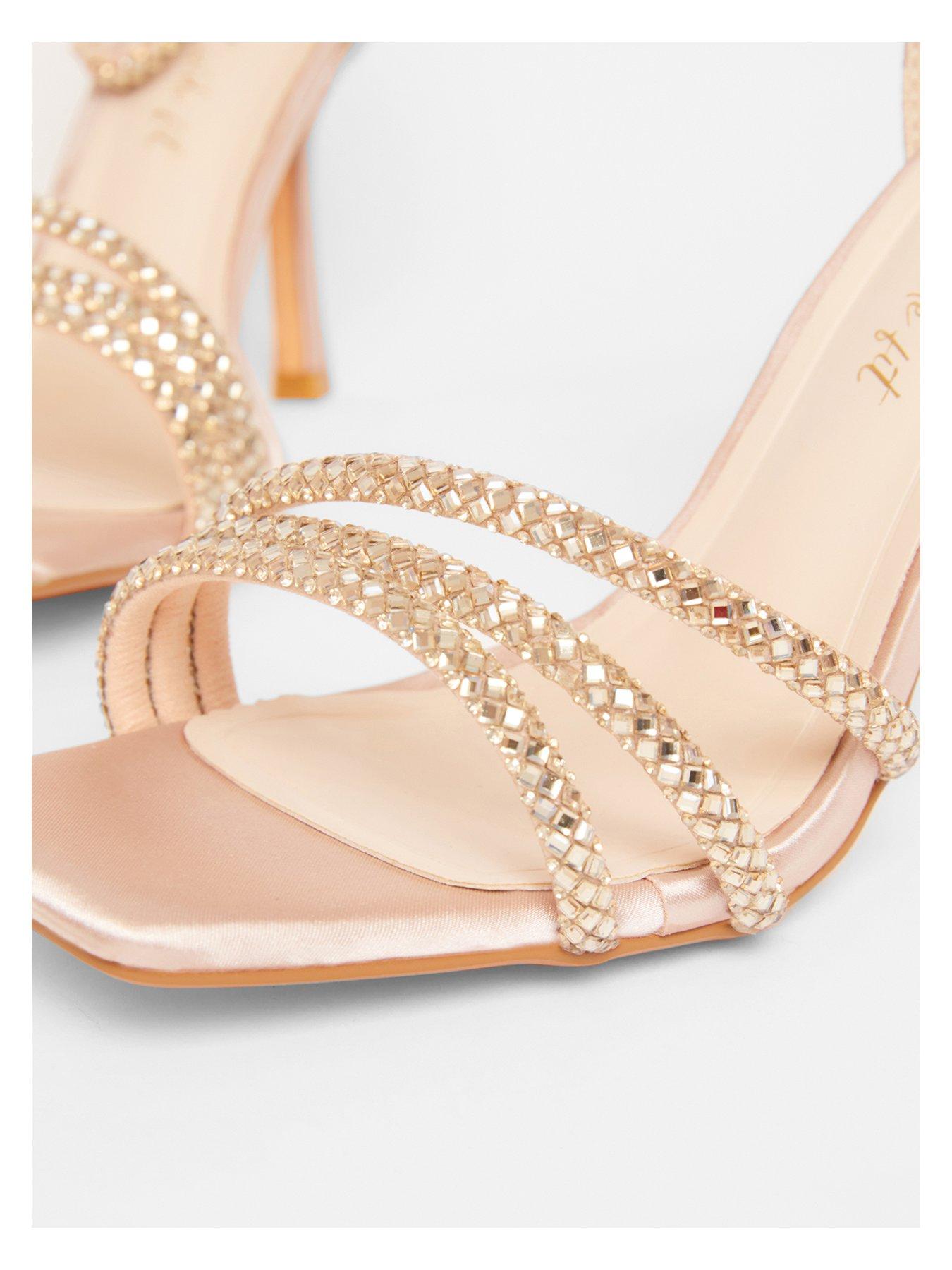 image of quiz-wide-fit-champagne-diamante-strap-heels