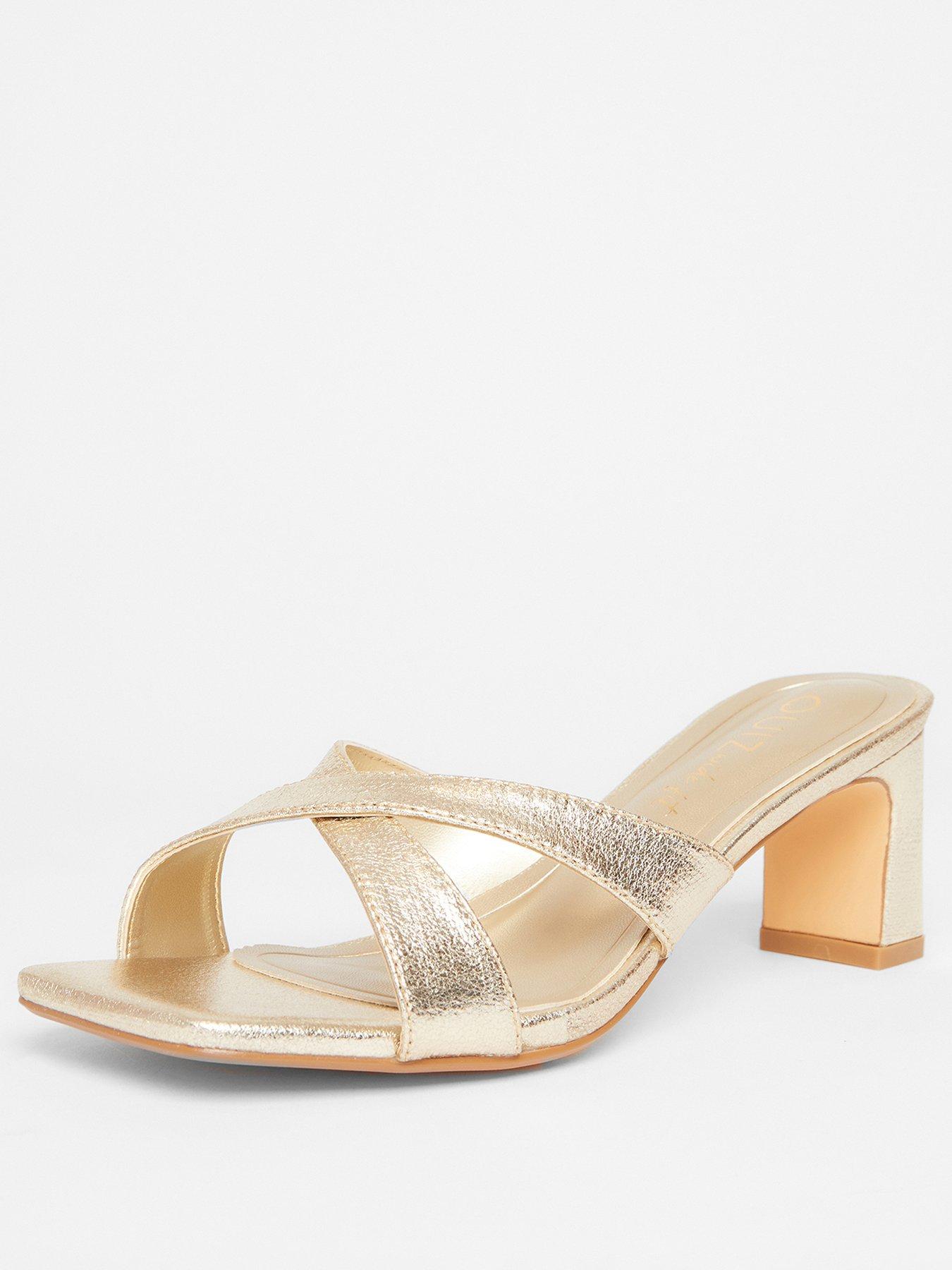  image of quiz-wide-fit-gold-cross-strap-mule-heels