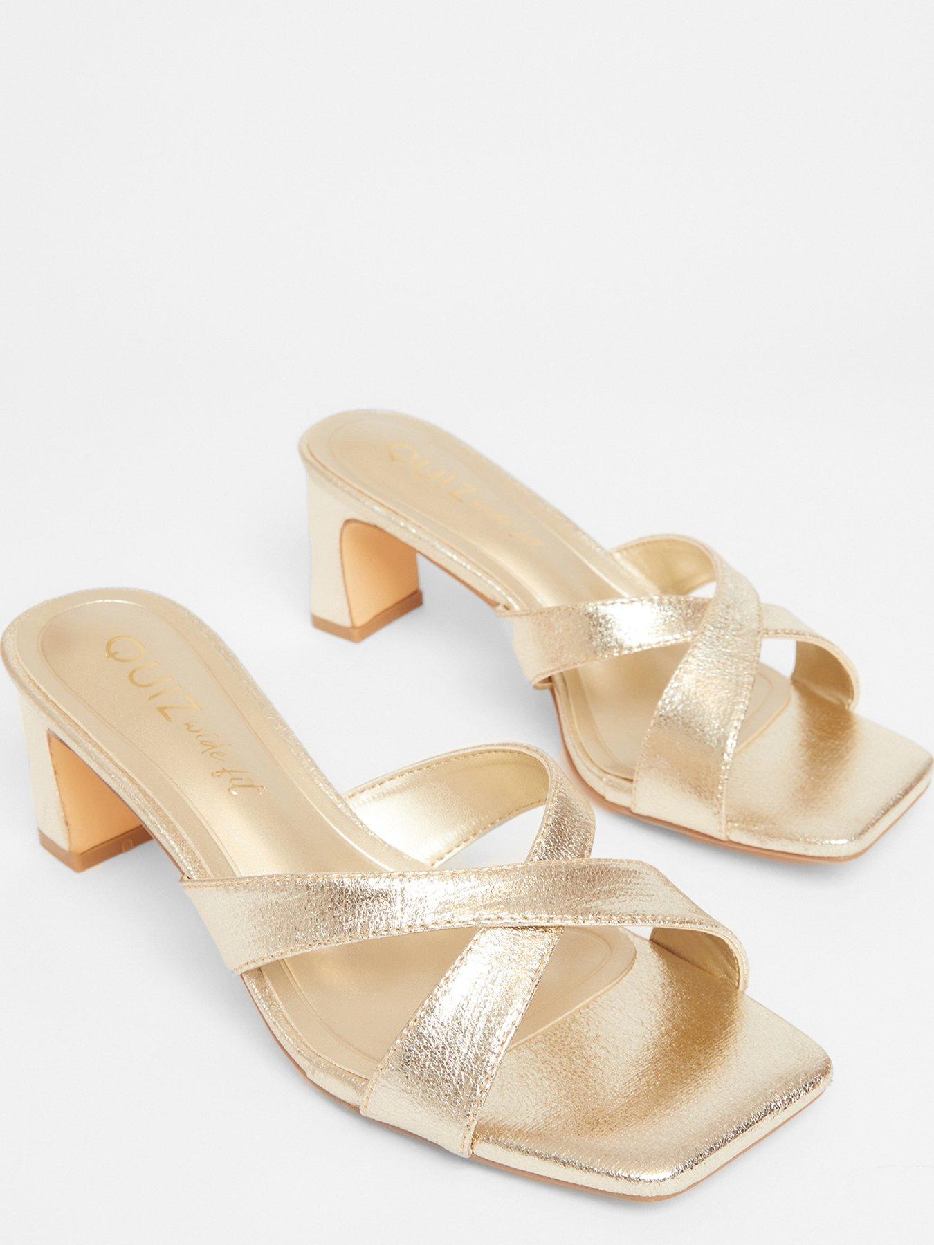  image of quiz-wide-fit-gold-cross-strap-mule-heels