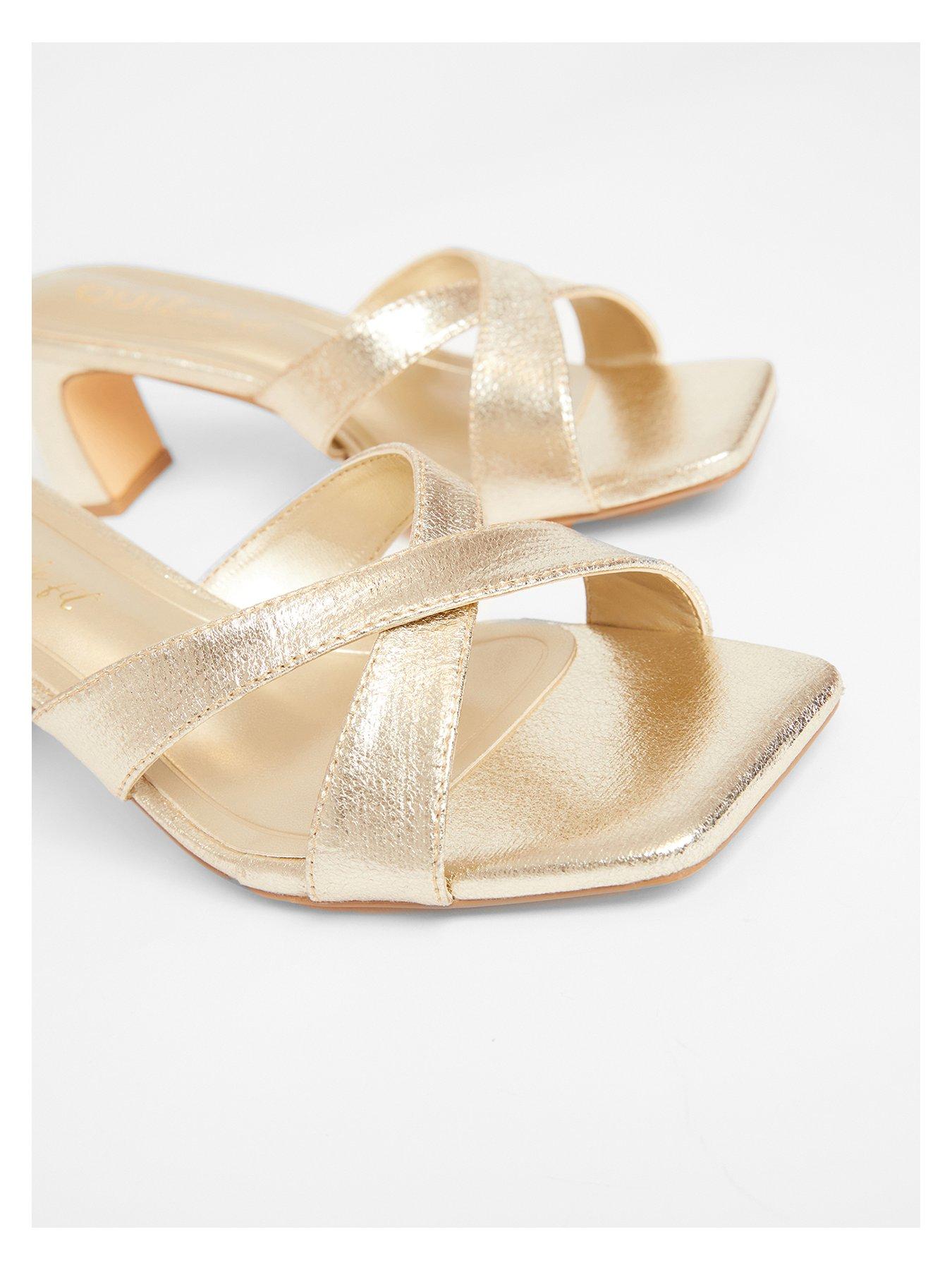  image of quiz-wide-fit-gold-cross-strap-mule-heels