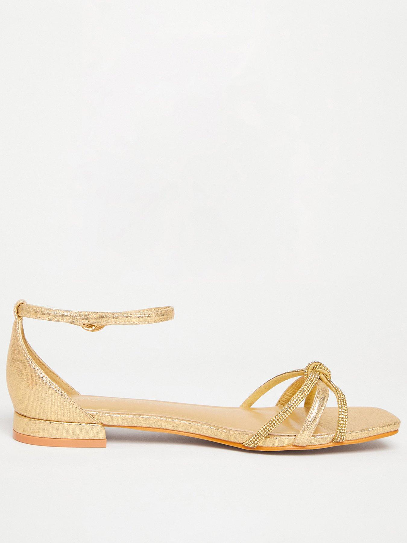 quiz-wide-fit-gold-diamante-flat-sandals