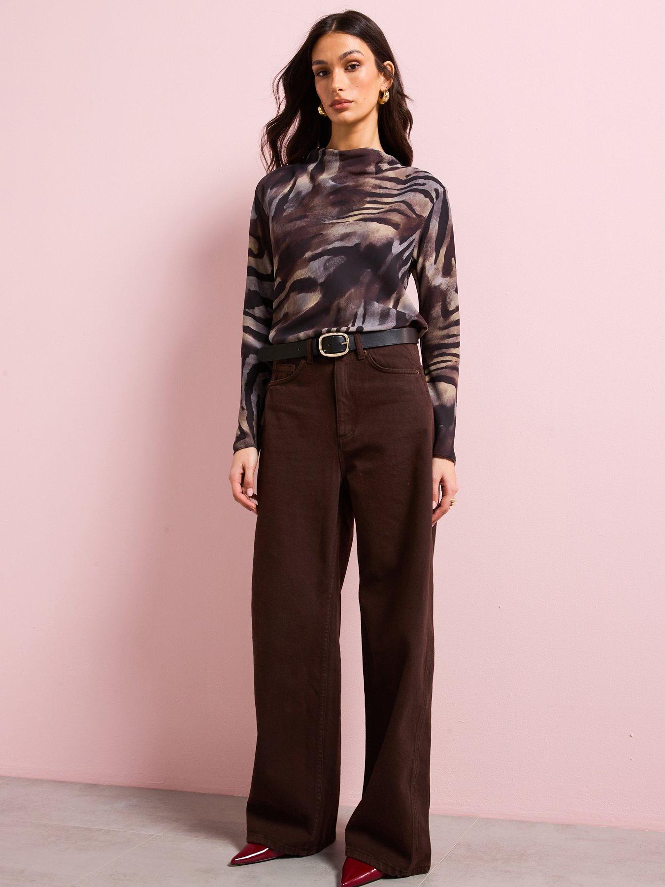  image of mango-high-rise-balloon-jeans-brown