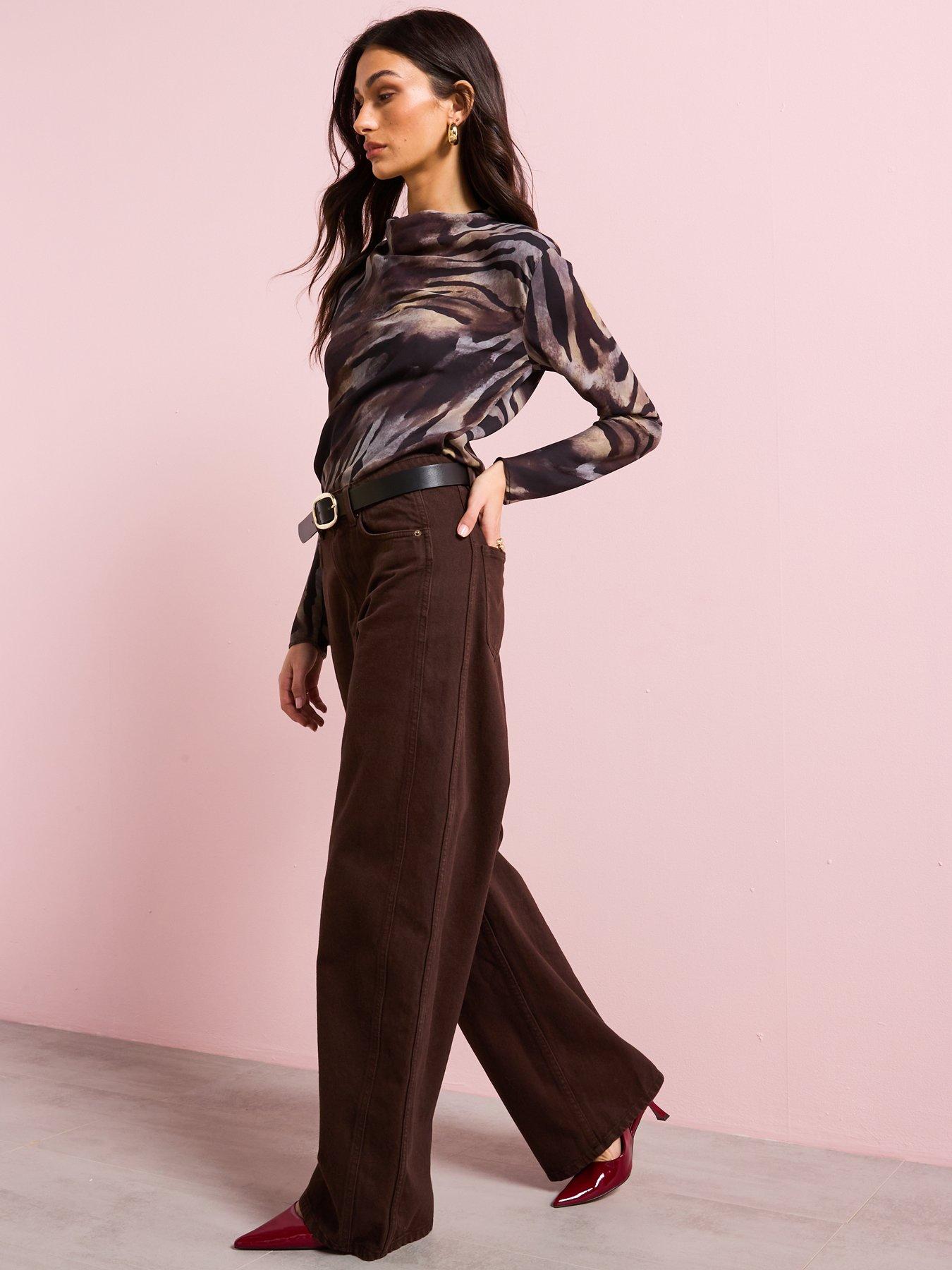 image of mango-high-rise-balloon-jeans-brown