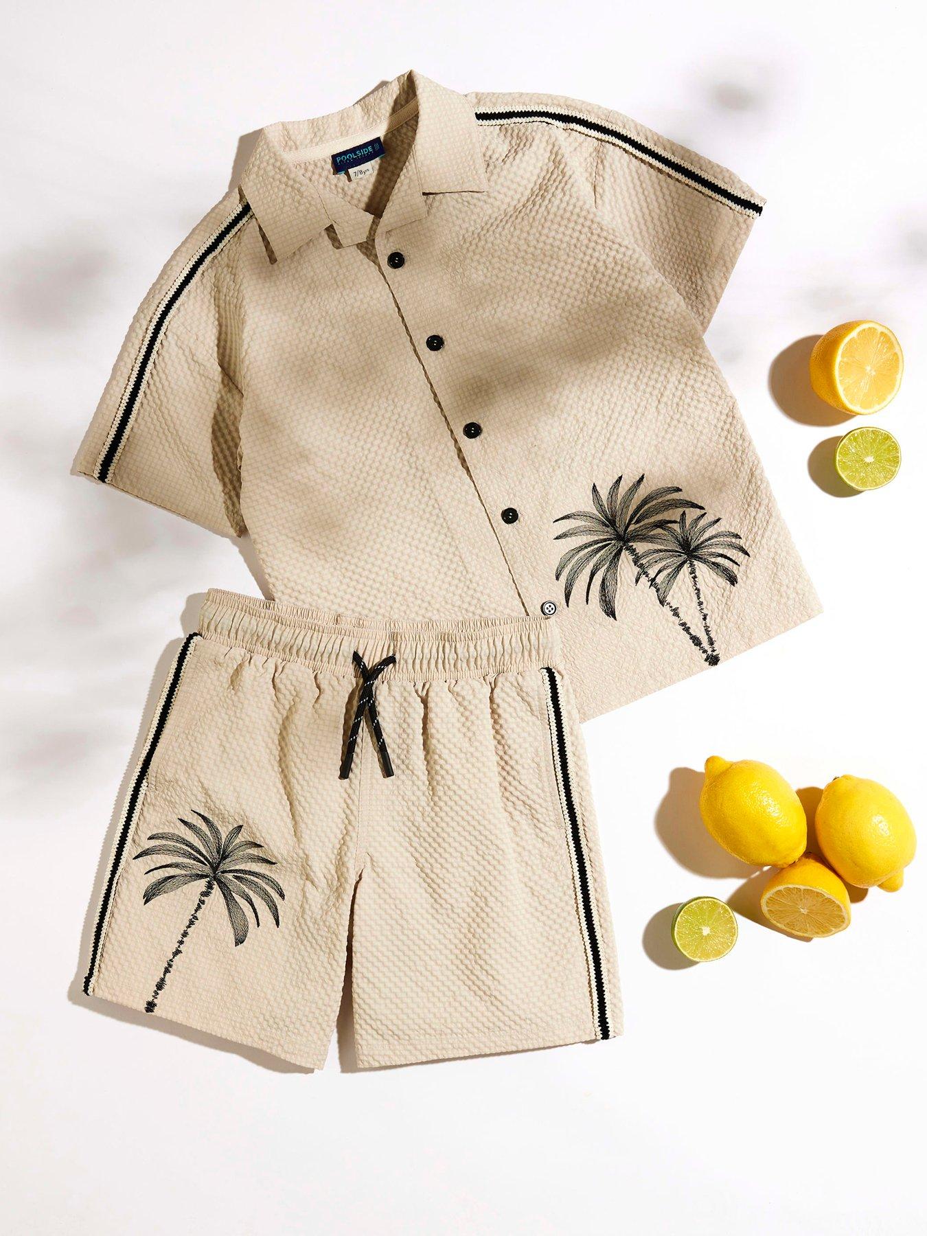  image of river-island-mini-boys-stone-palm-swim-shorts-set-stone