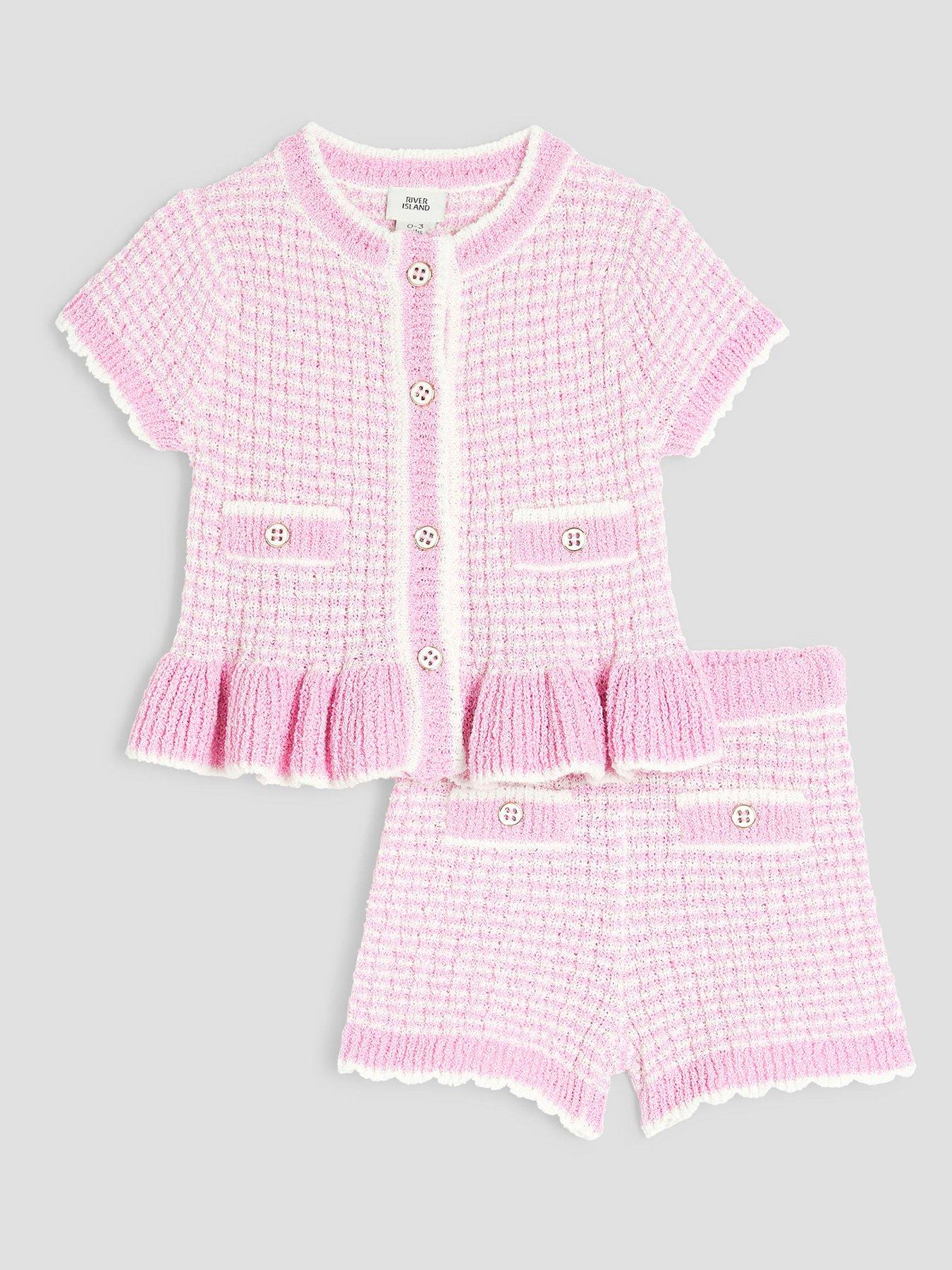 undefined Girl Boucle Peplum Knit Set - Pink