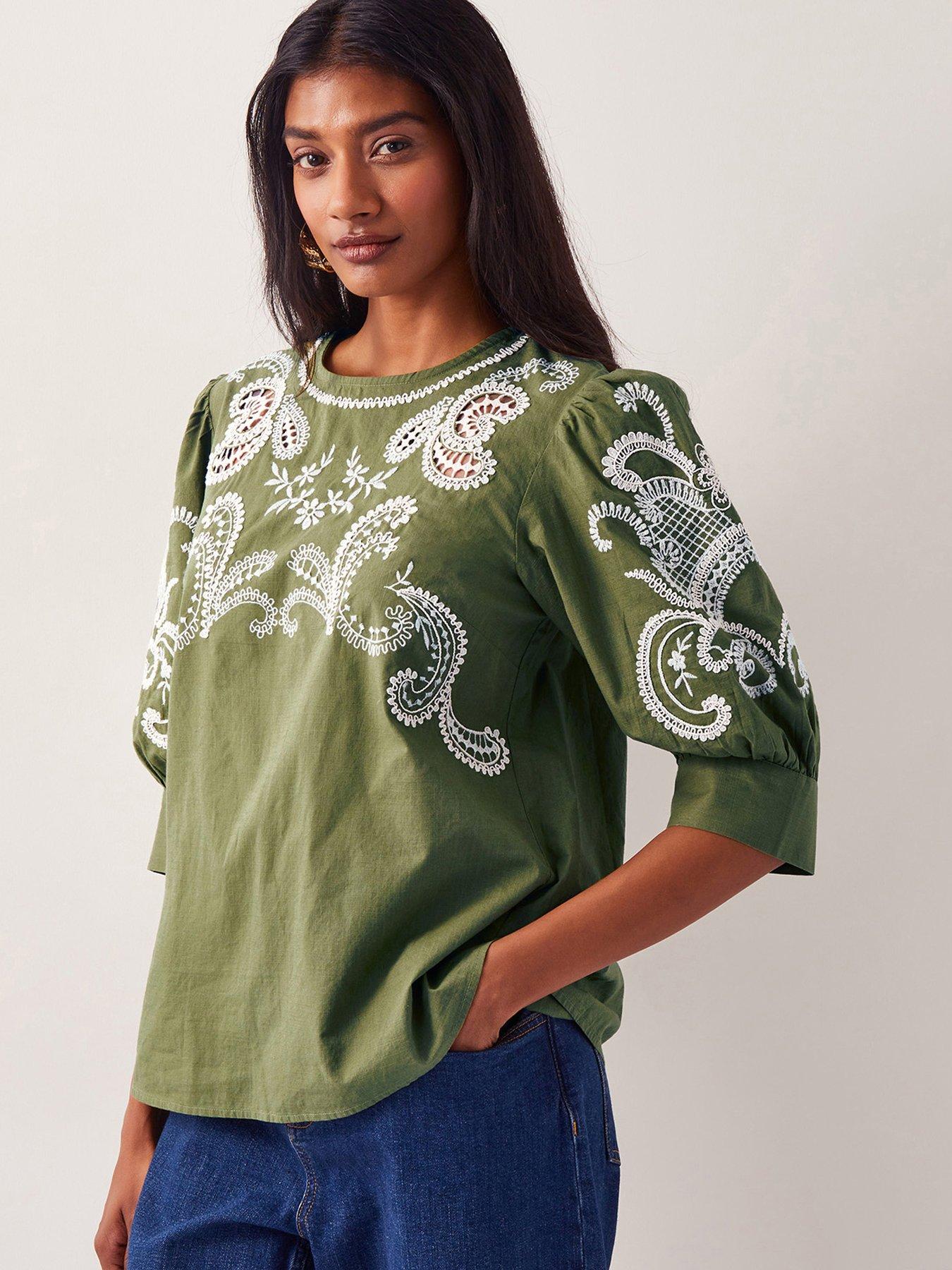undefined Noemi Embellished Top - Khaki