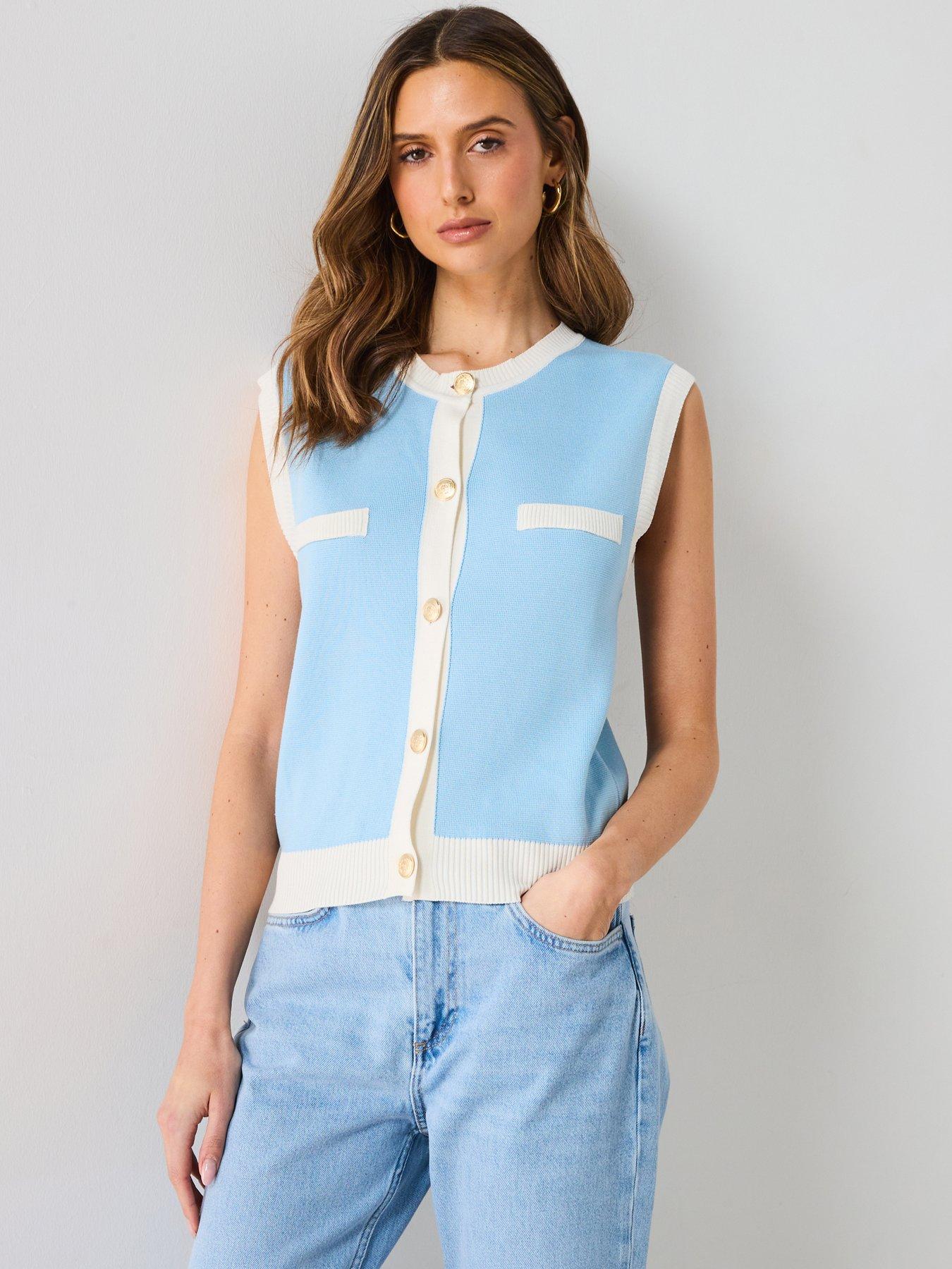  image of mango-knitted-waistcoat-with-contrast-piping-blue