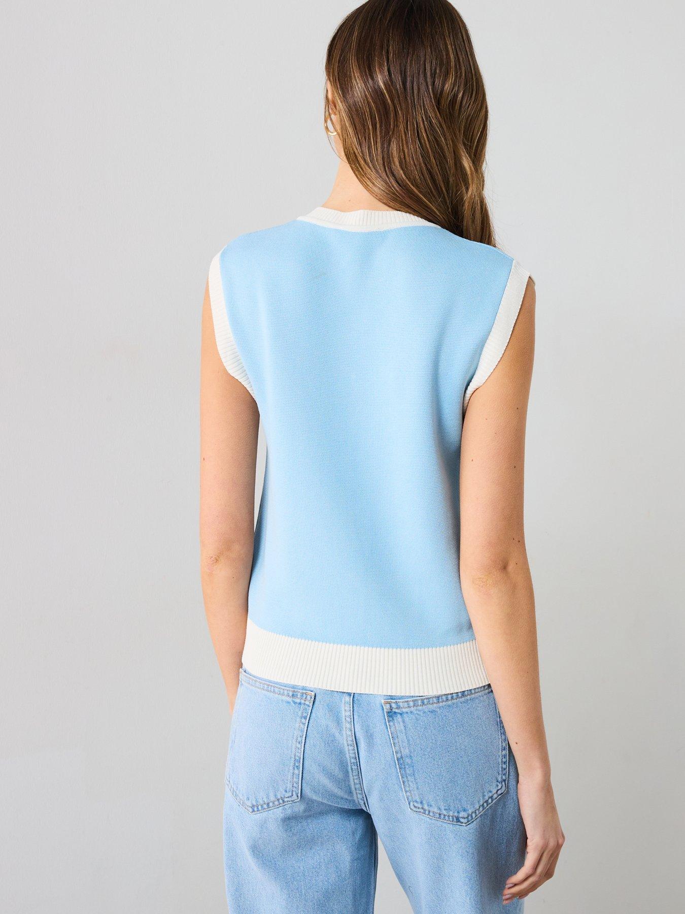  image of mango-knitted-waistcoat-with-contrast-piping-blue