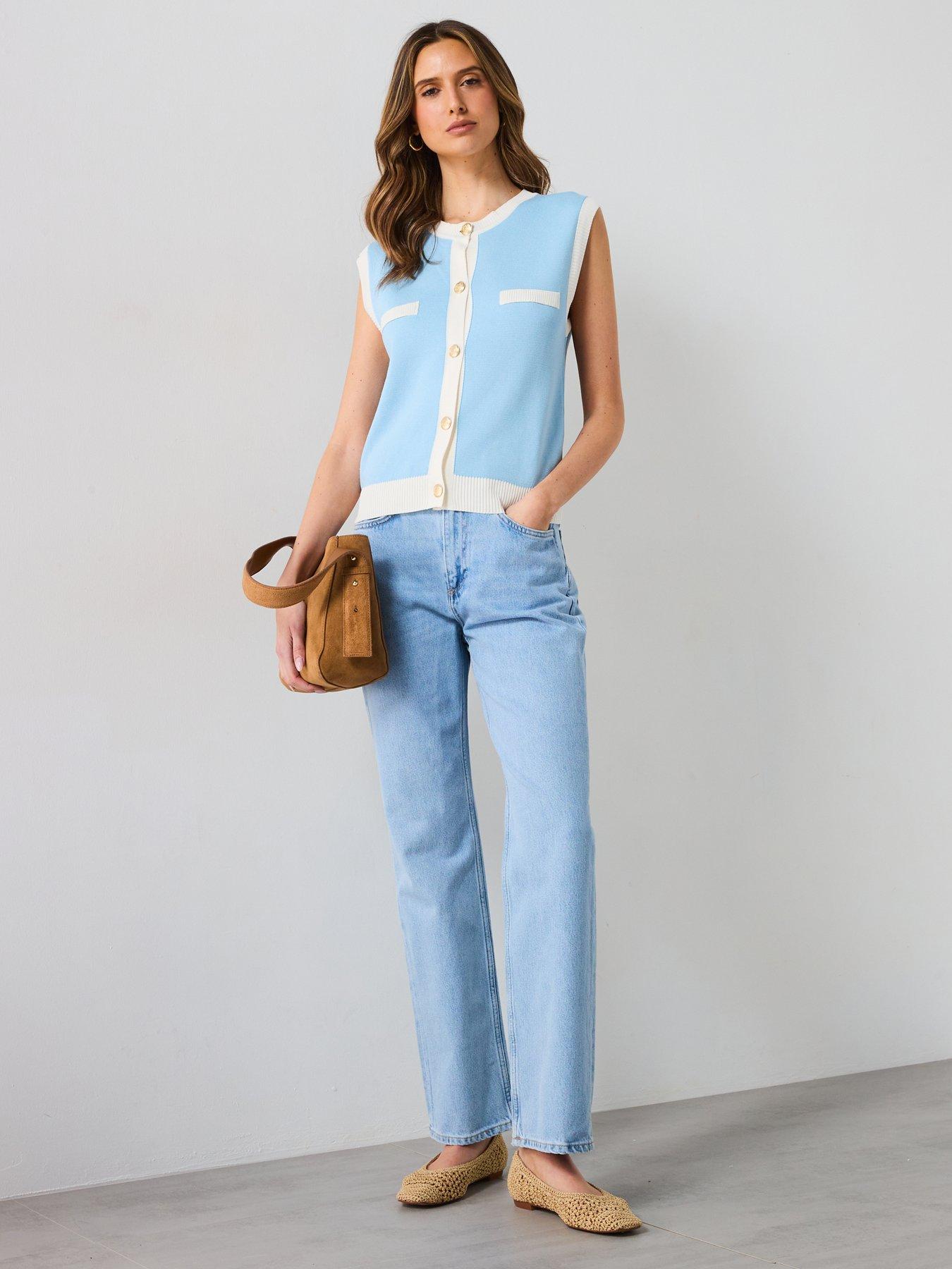  image of mango-knitted-waistcoat-with-contrast-piping-blue