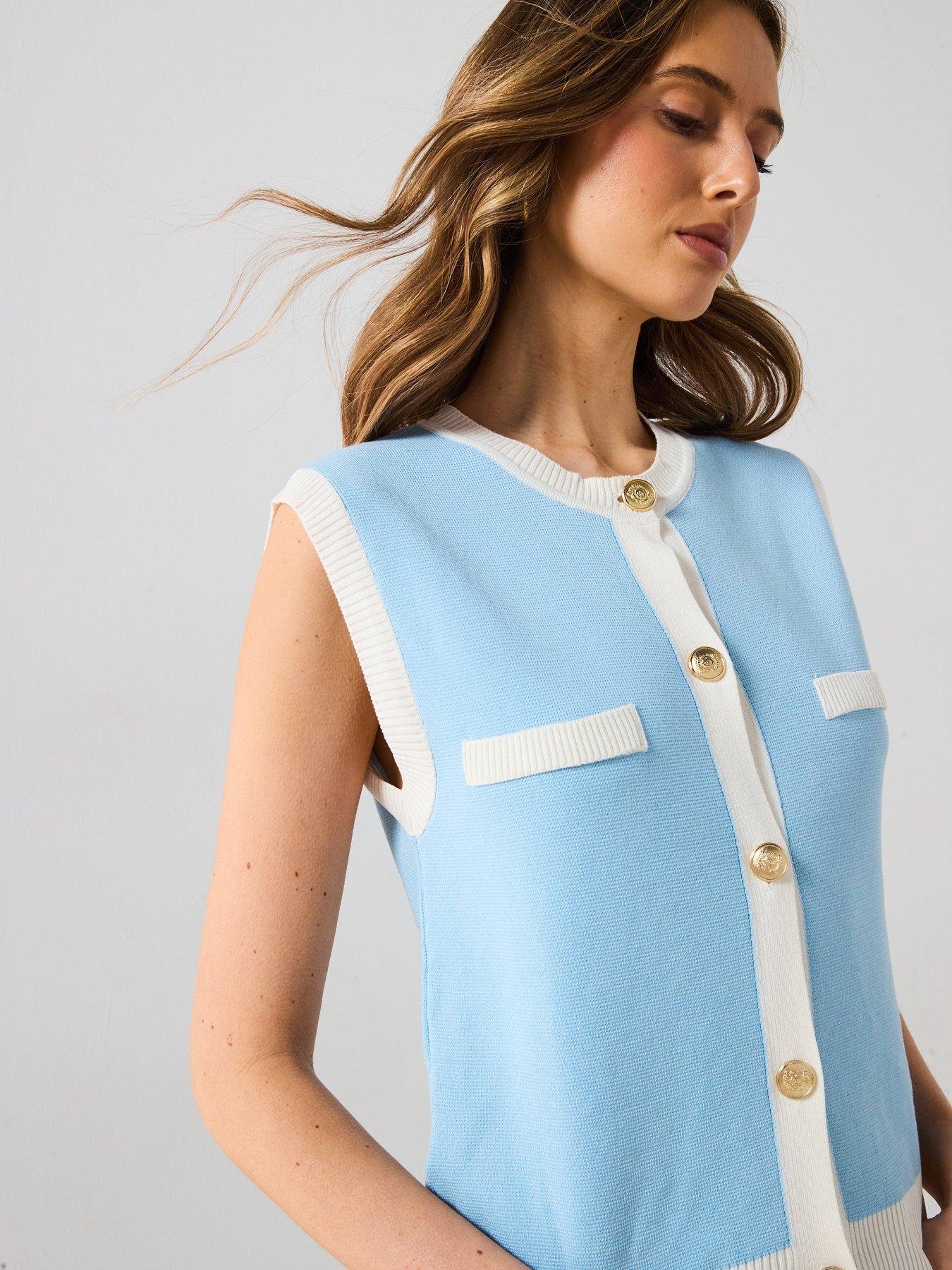  image of mango-knitted-waistcoat-with-contrast-piping-blue