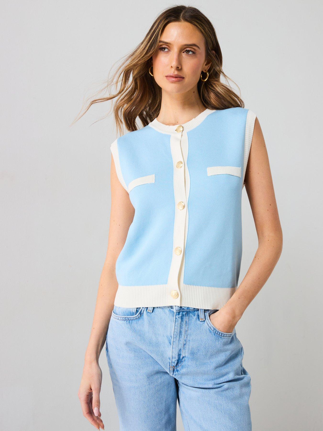  image of mango-knitted-waistcoat-with-contrast-piping-blue