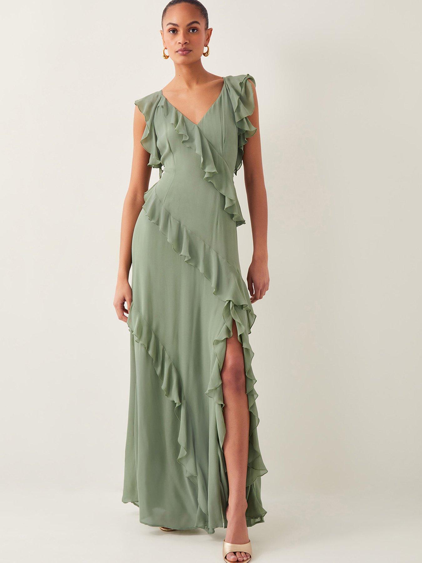 undefined Romy Ruffle Dress - Sage - Green