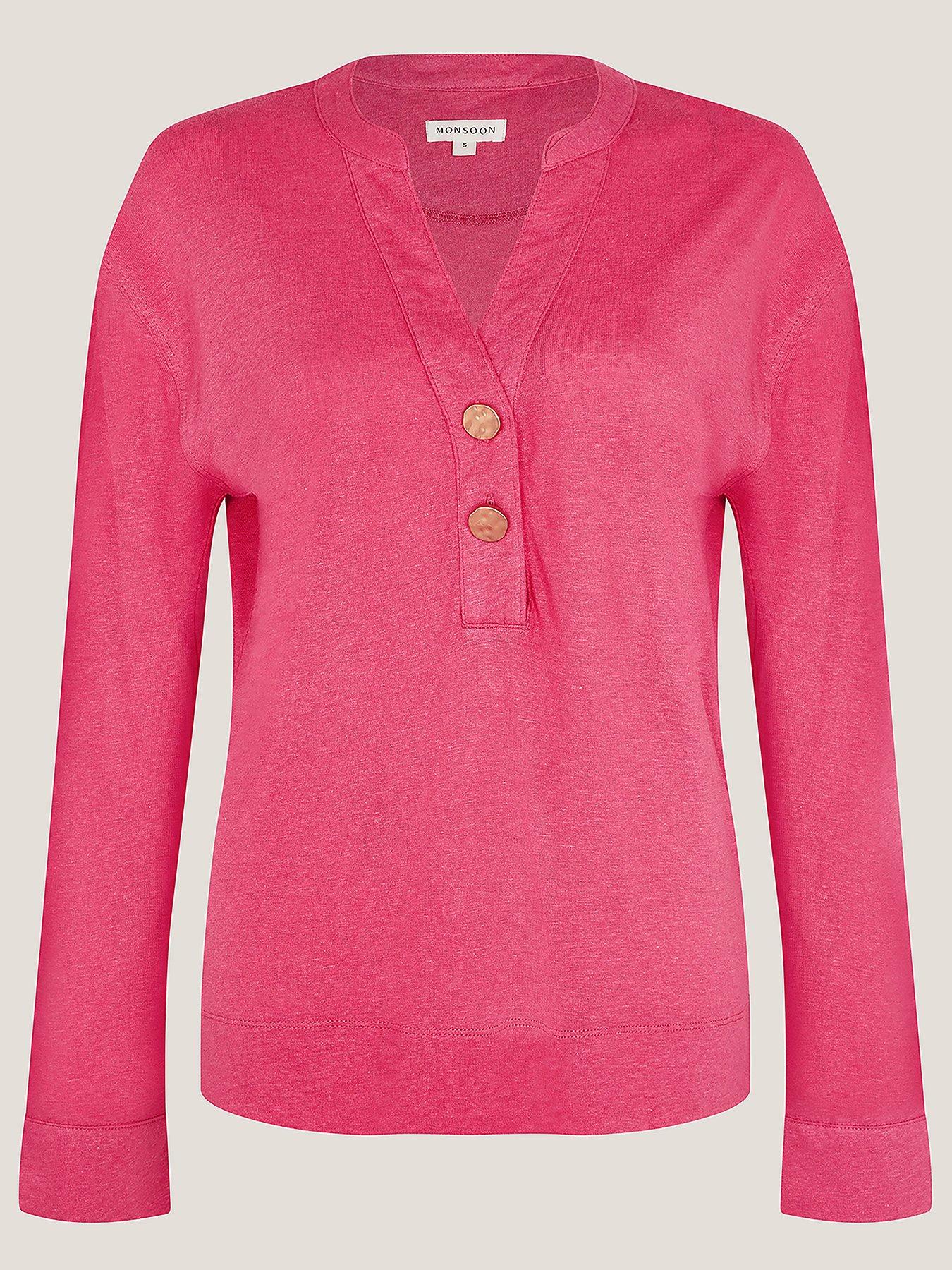  image of monsoon-asher-linen-blend-top-pink