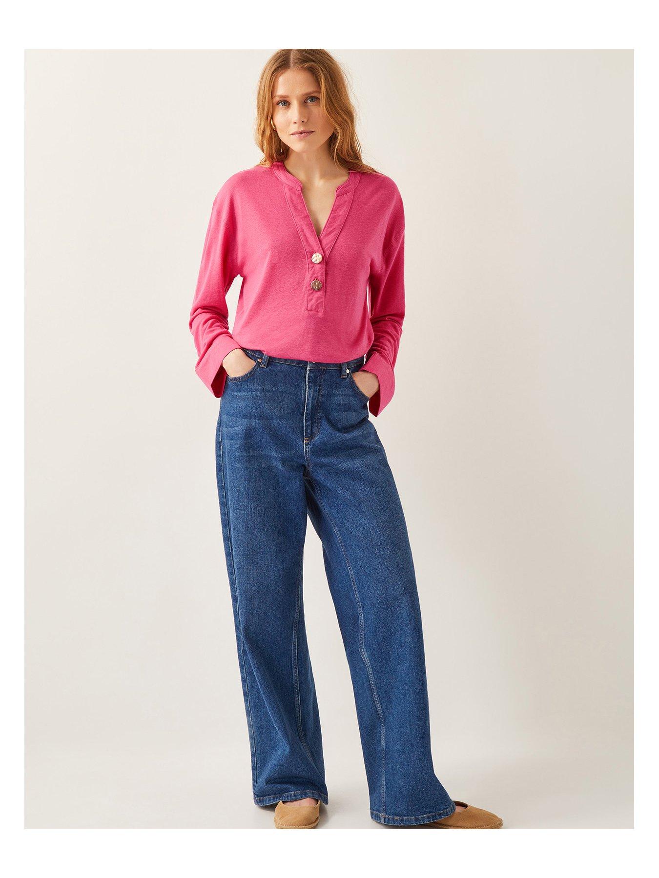  image of monsoon-asher-linen-blend-top-pink