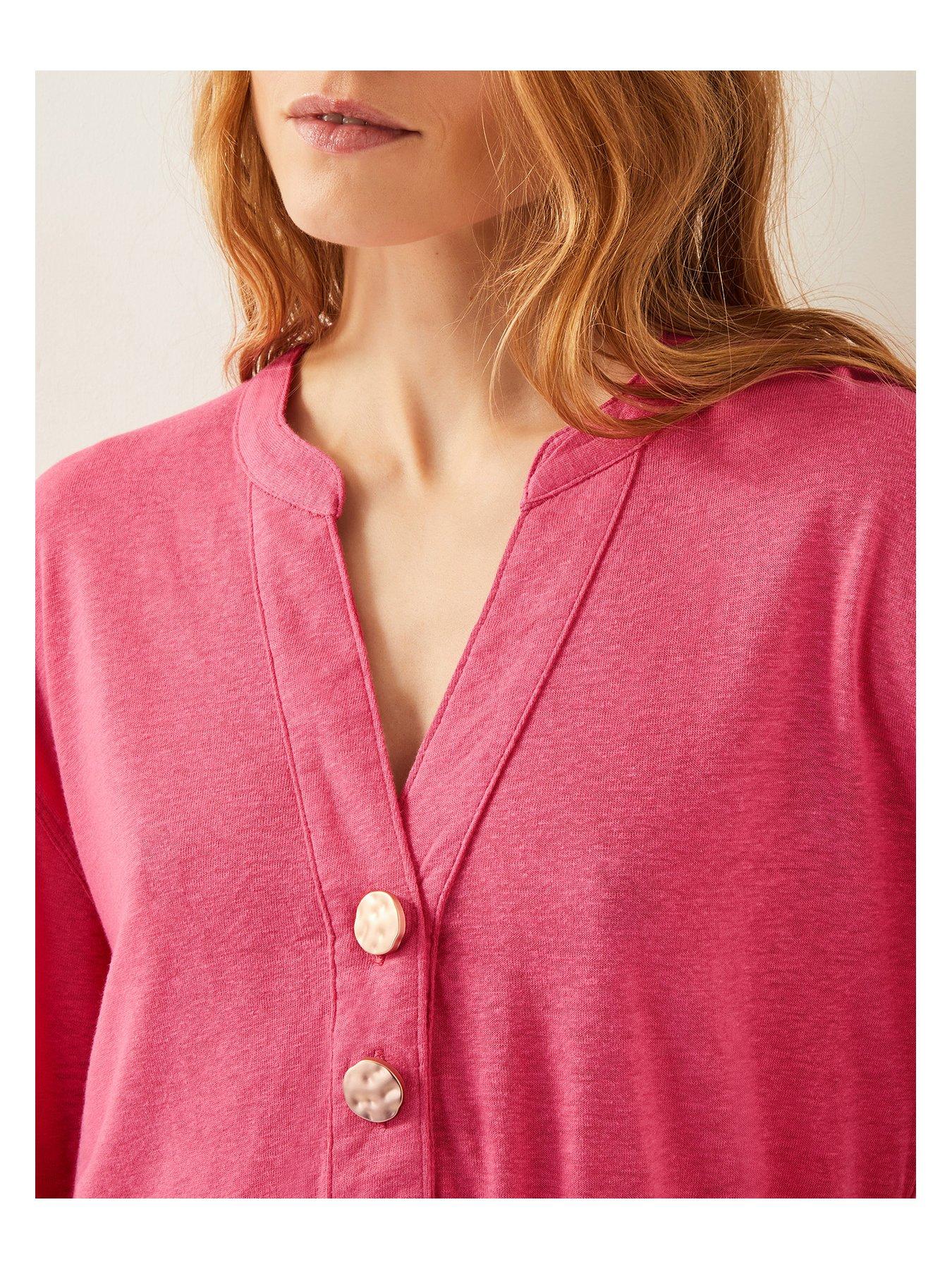  image of monsoon-asher-linen-blend-top-pink